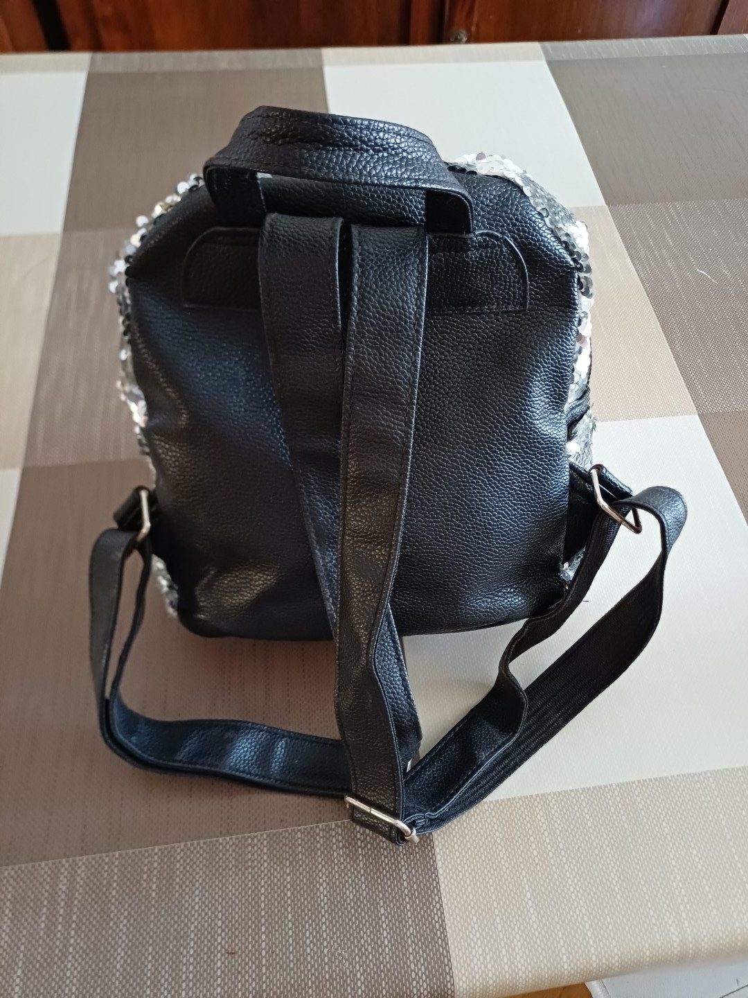 Sequined Silver & Black Mini Backpack image 2