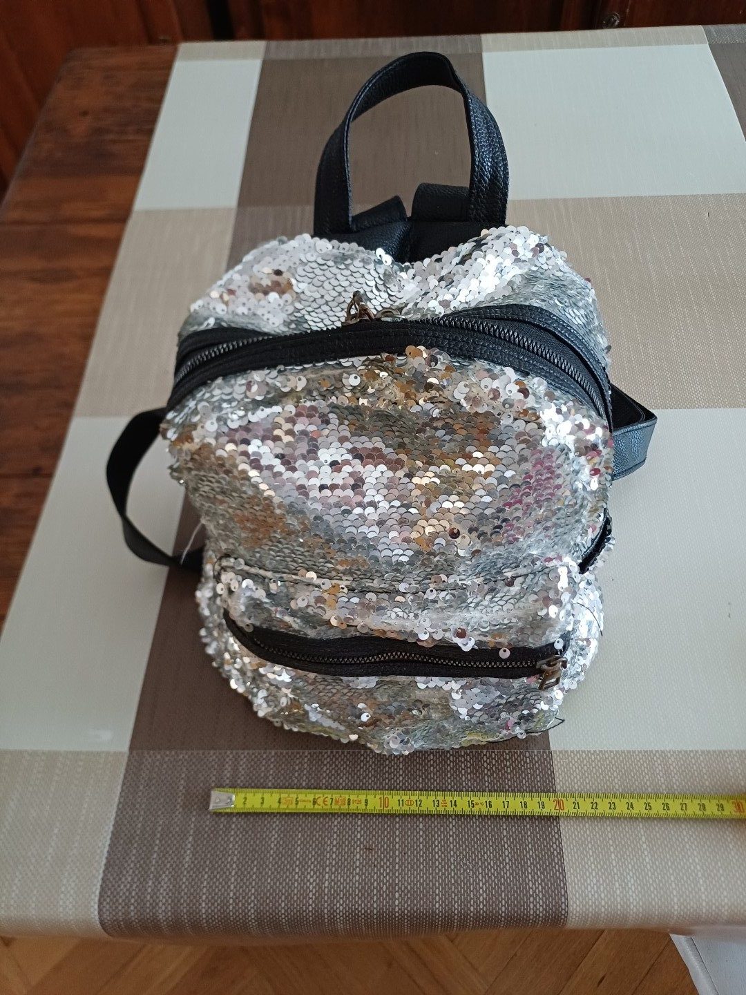 Sequined Silver & Black Mini Backpack image 3