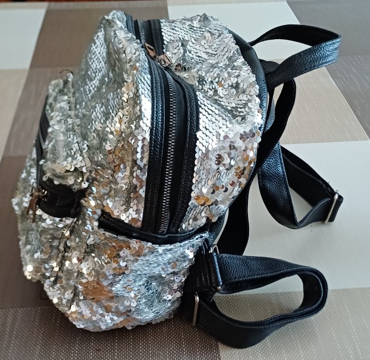 Sequined Silver & Black Mini Backpack image 5