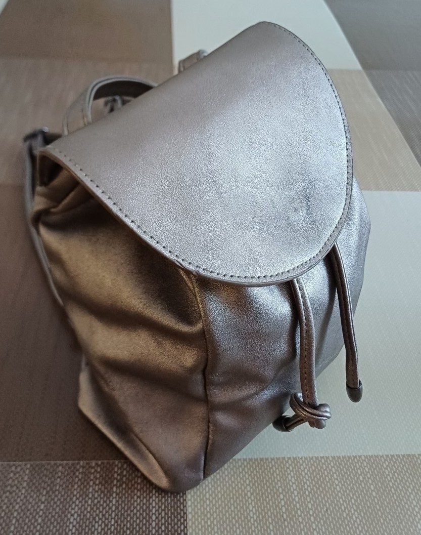 Silver Small Faux Leather Backpack Bag Women