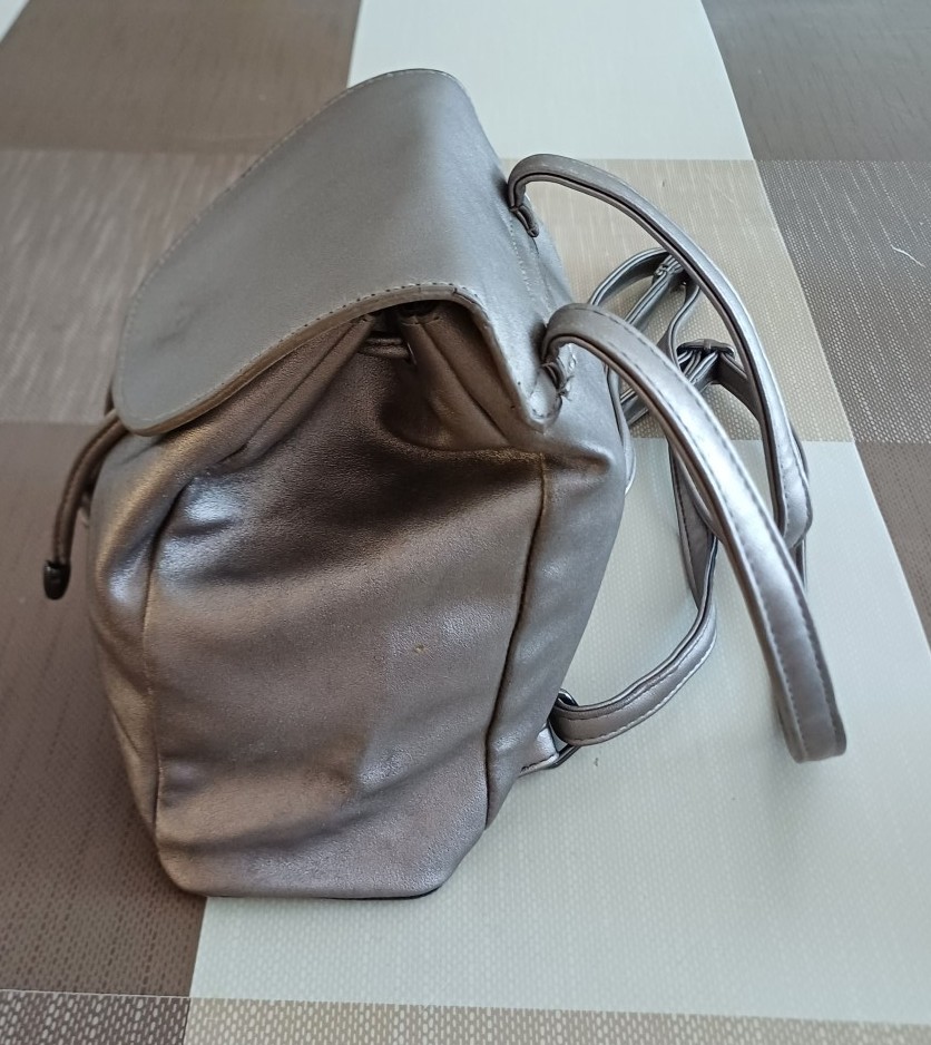 Silver Small Faux Leather Backpack Bag Women image 2