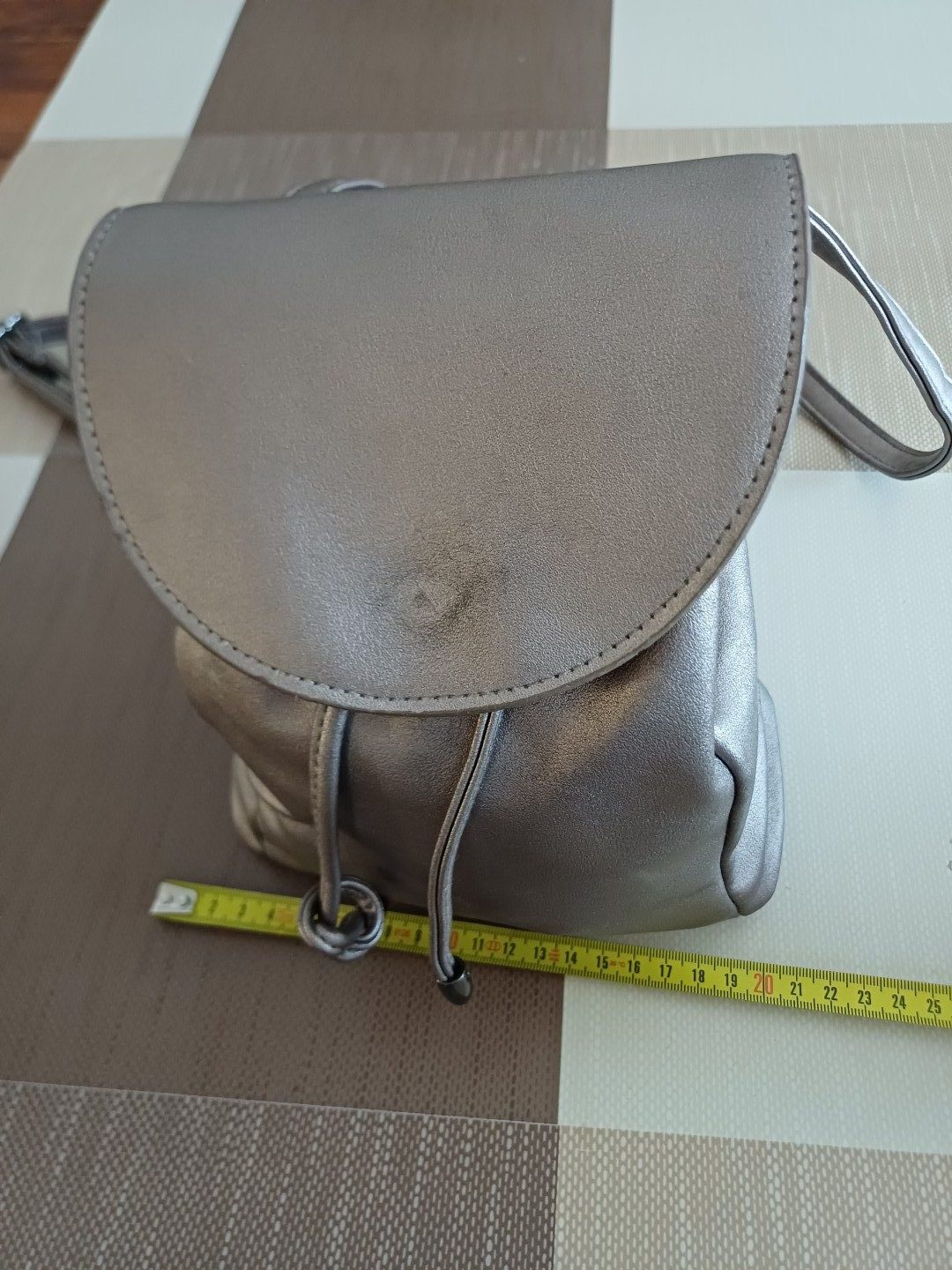 Silver Small Faux Leather Backpack Bag Women image 4