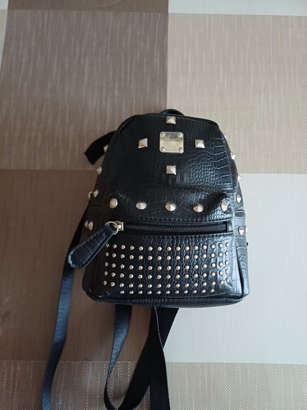 Black Studded Faux Leather Mini Backpack