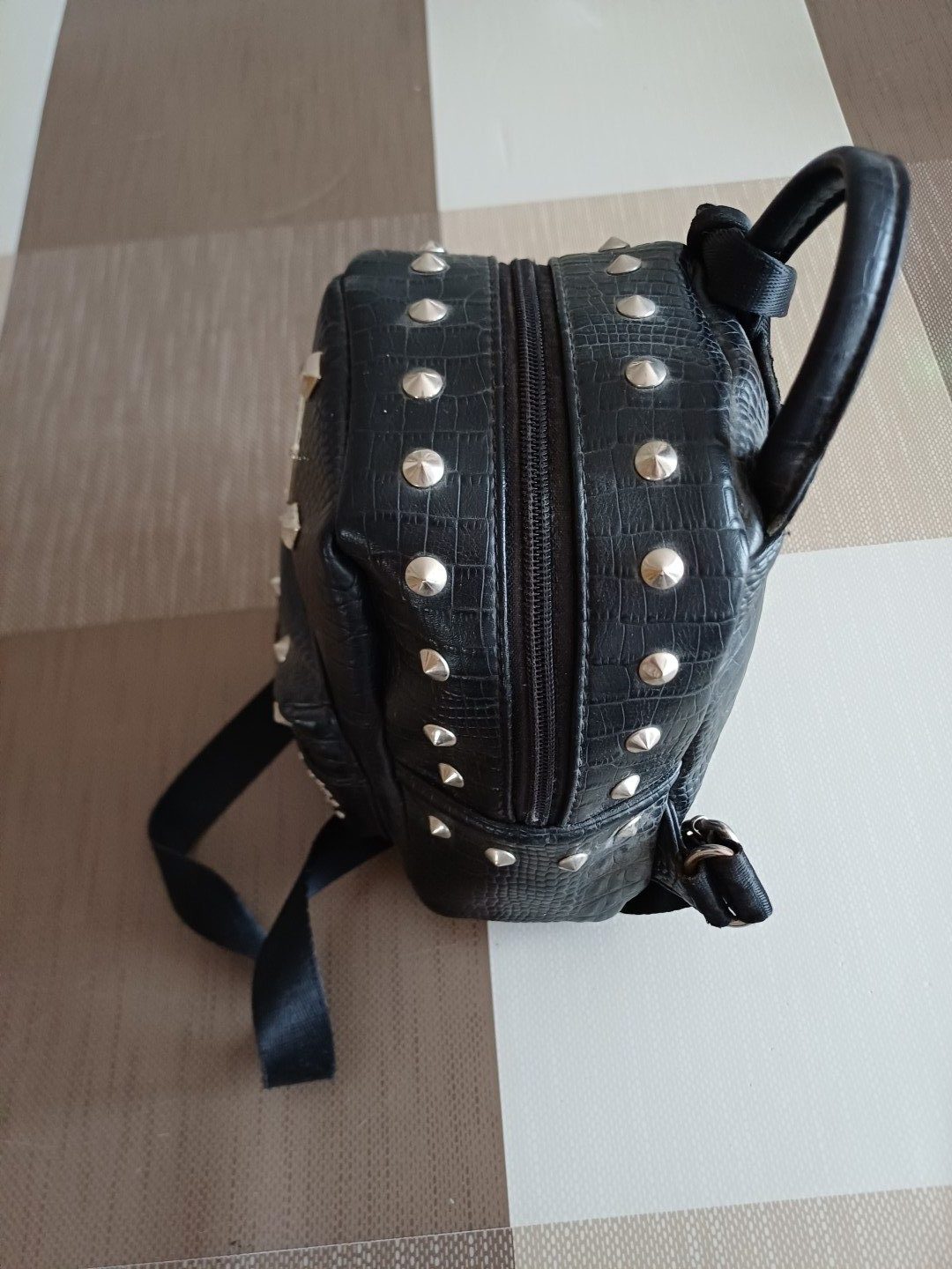Black Studded Faux Leather Mini Backpack image 2