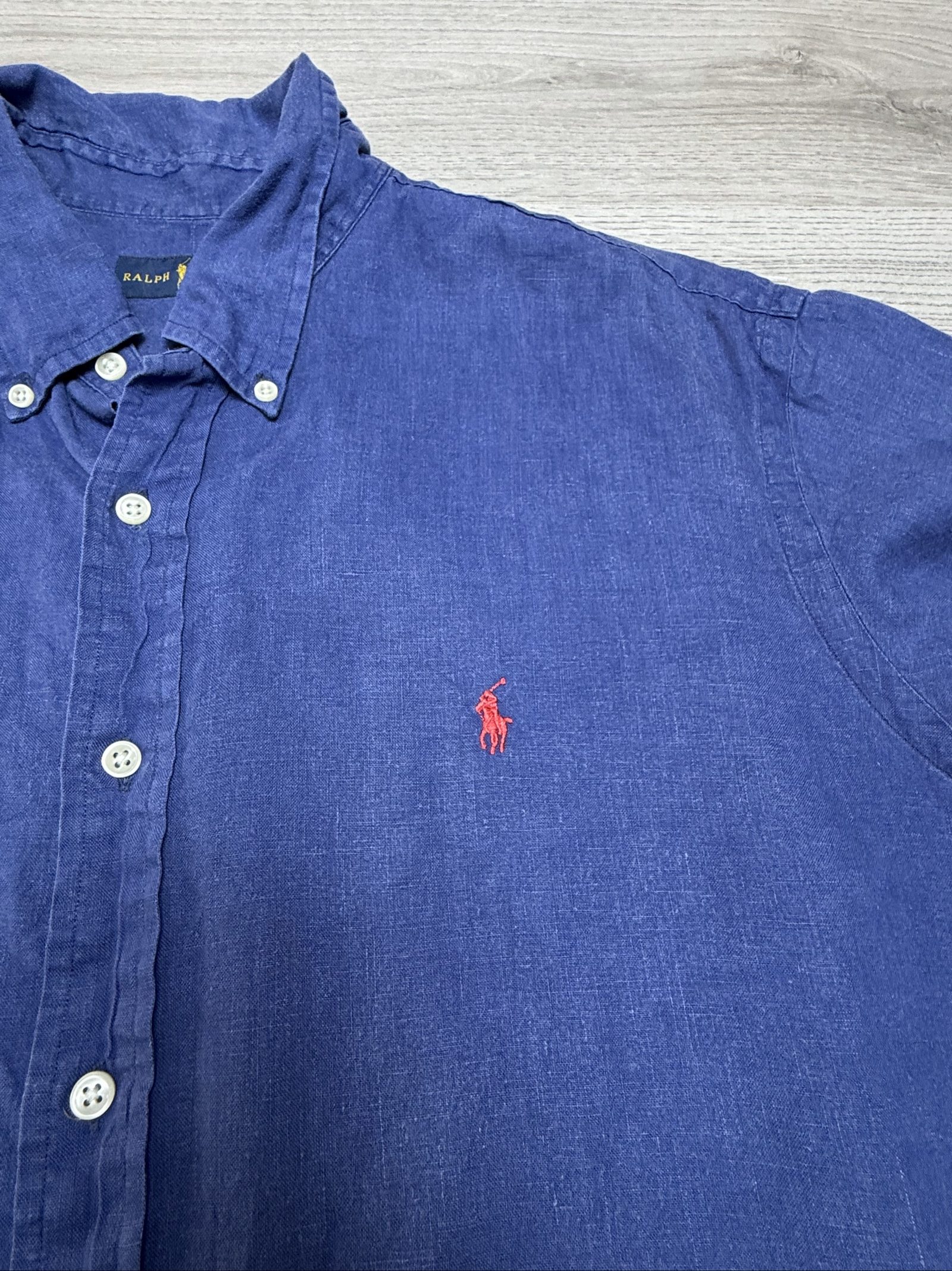 Ralph Lauren Navy Blue Mens Button-Down Shirt Large Red Pony Logo image 2