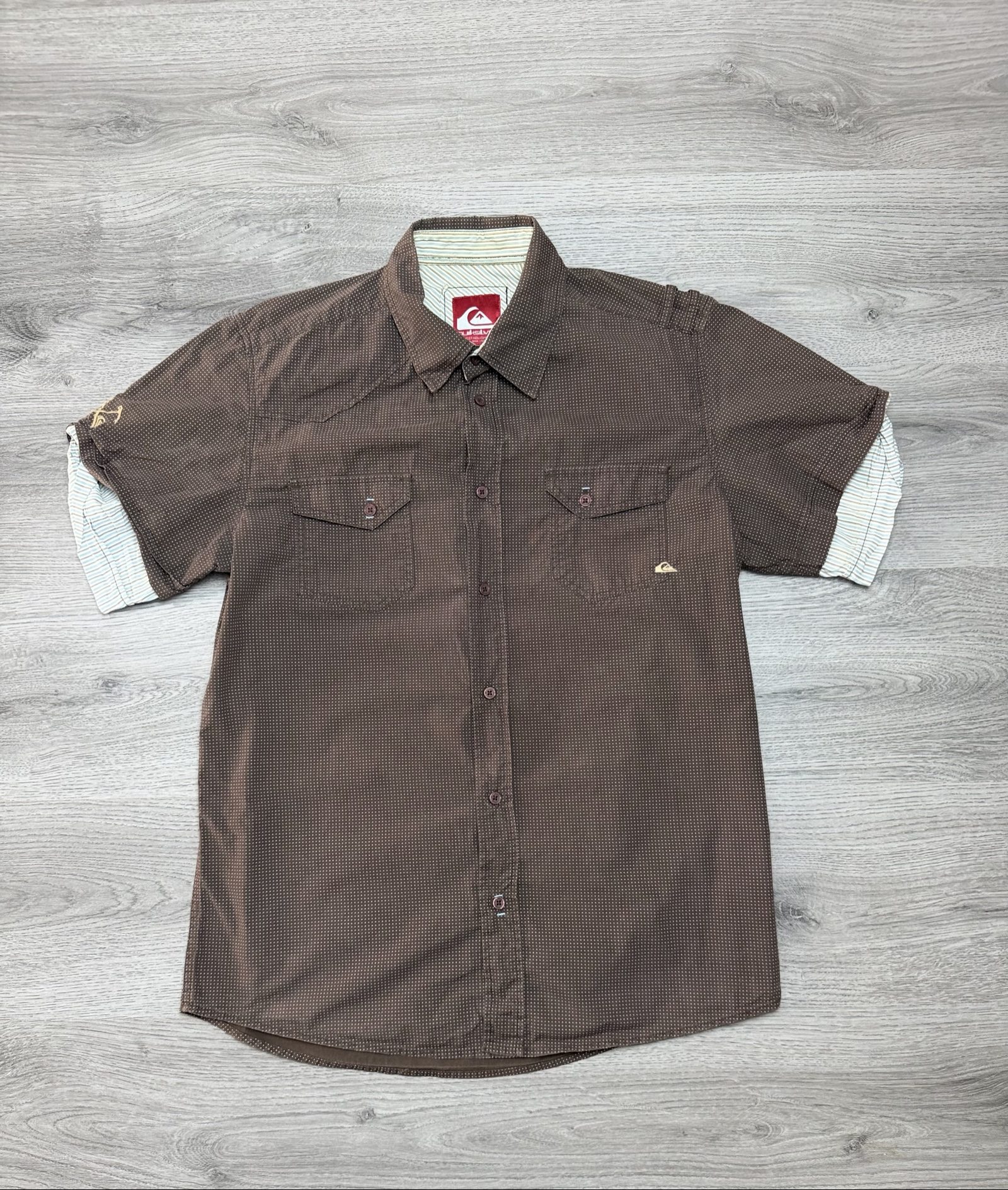 Quiksilver Brown & White Polka Dot Men's Shirt Medium (1717)