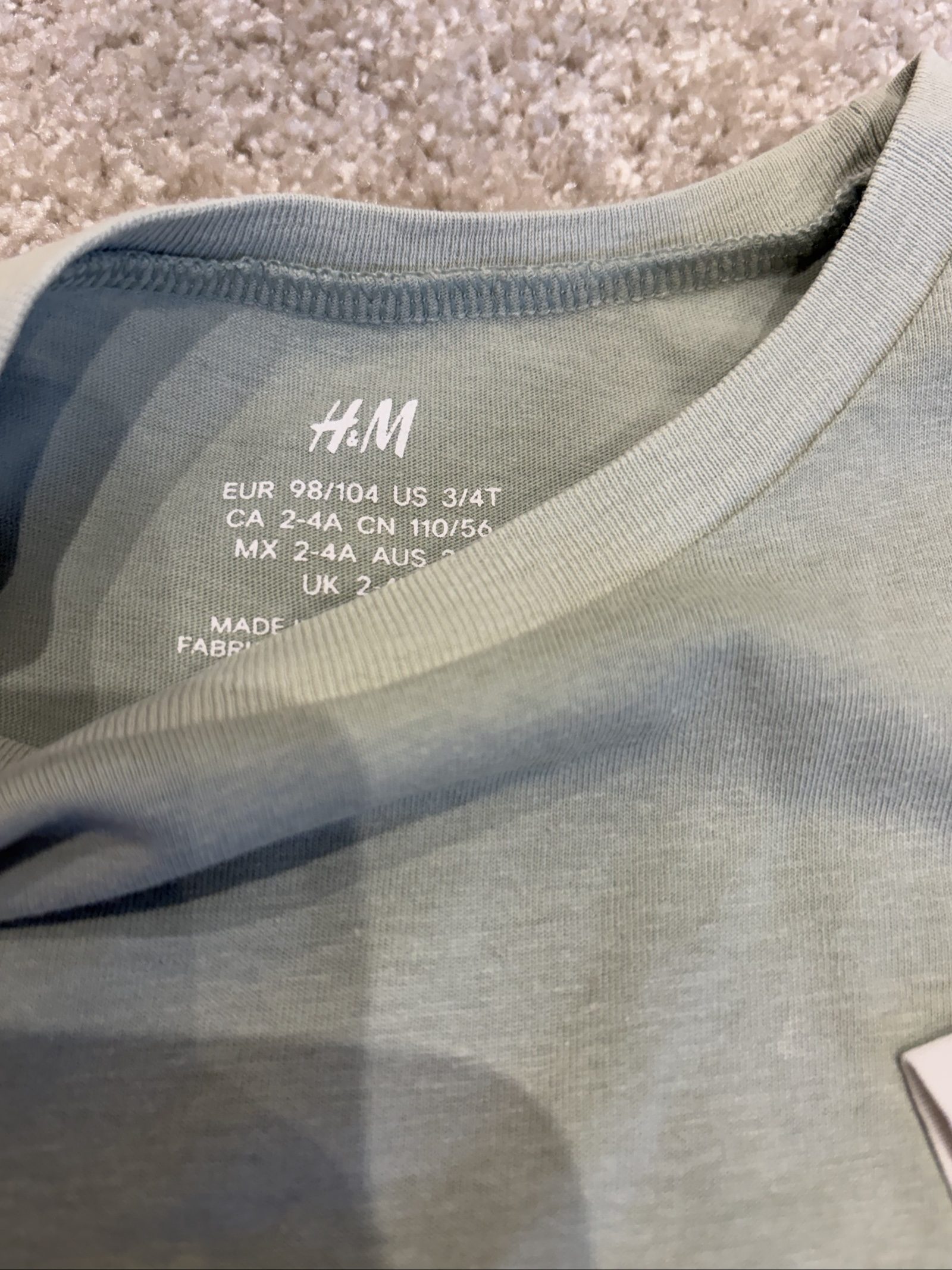 H&M Light Green Kids' Cotton T-Shirt US 3/4T image 2