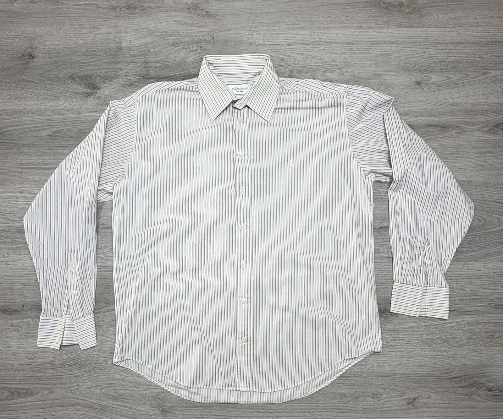 Yves Saint Laurent Men's White & Red Stripe Cotton Shirt Large (1719)