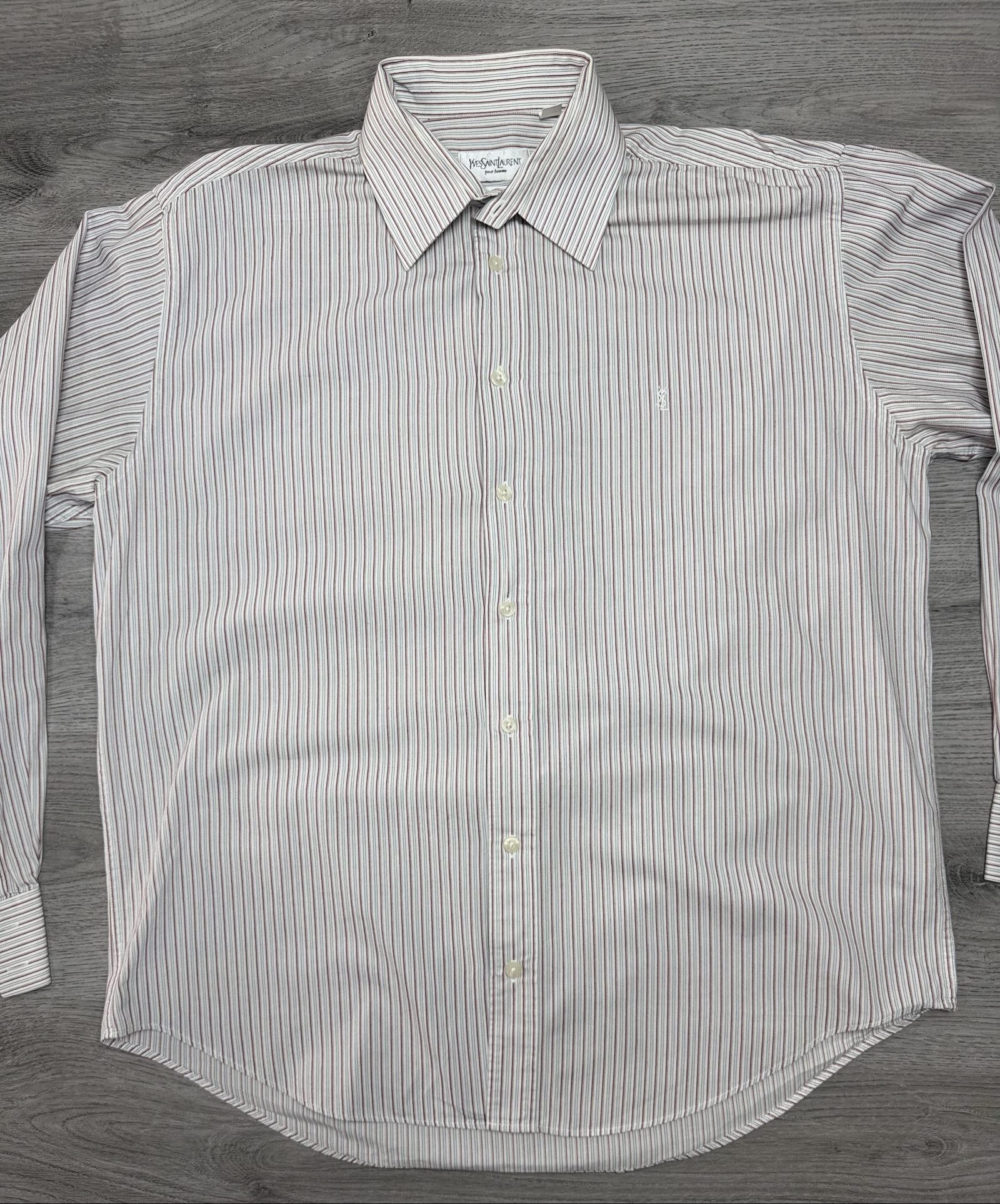 Yves Saint Laurent Men's White & Red Stripe Cotton Shirt Large (1719) image 2