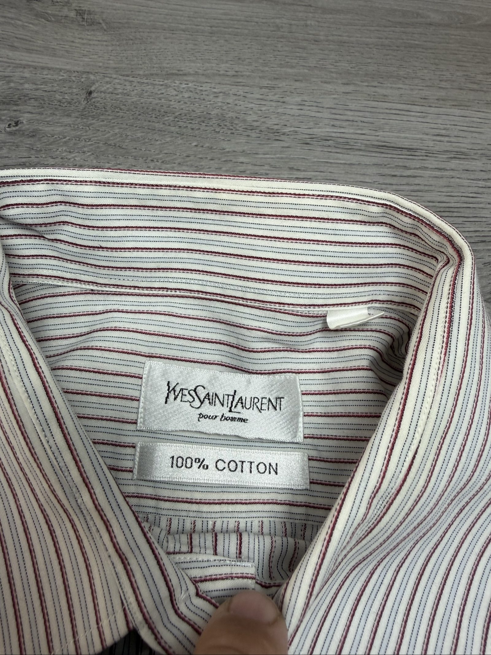 Yves Saint Laurent Men's White & Red Stripe Cotton Shirt Large (1719) image 5