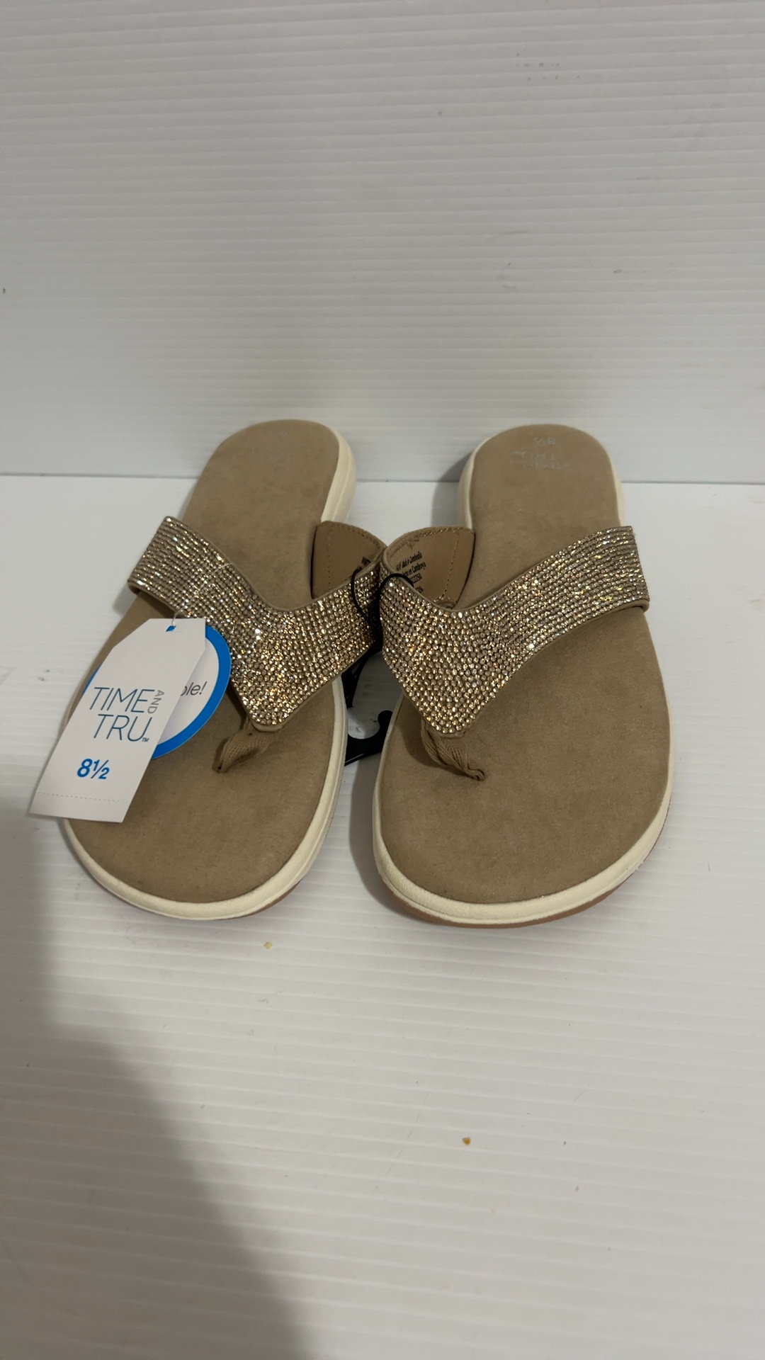Time and Tru Women's Beige Rhinestone Flip Flops US 8.5 image 2