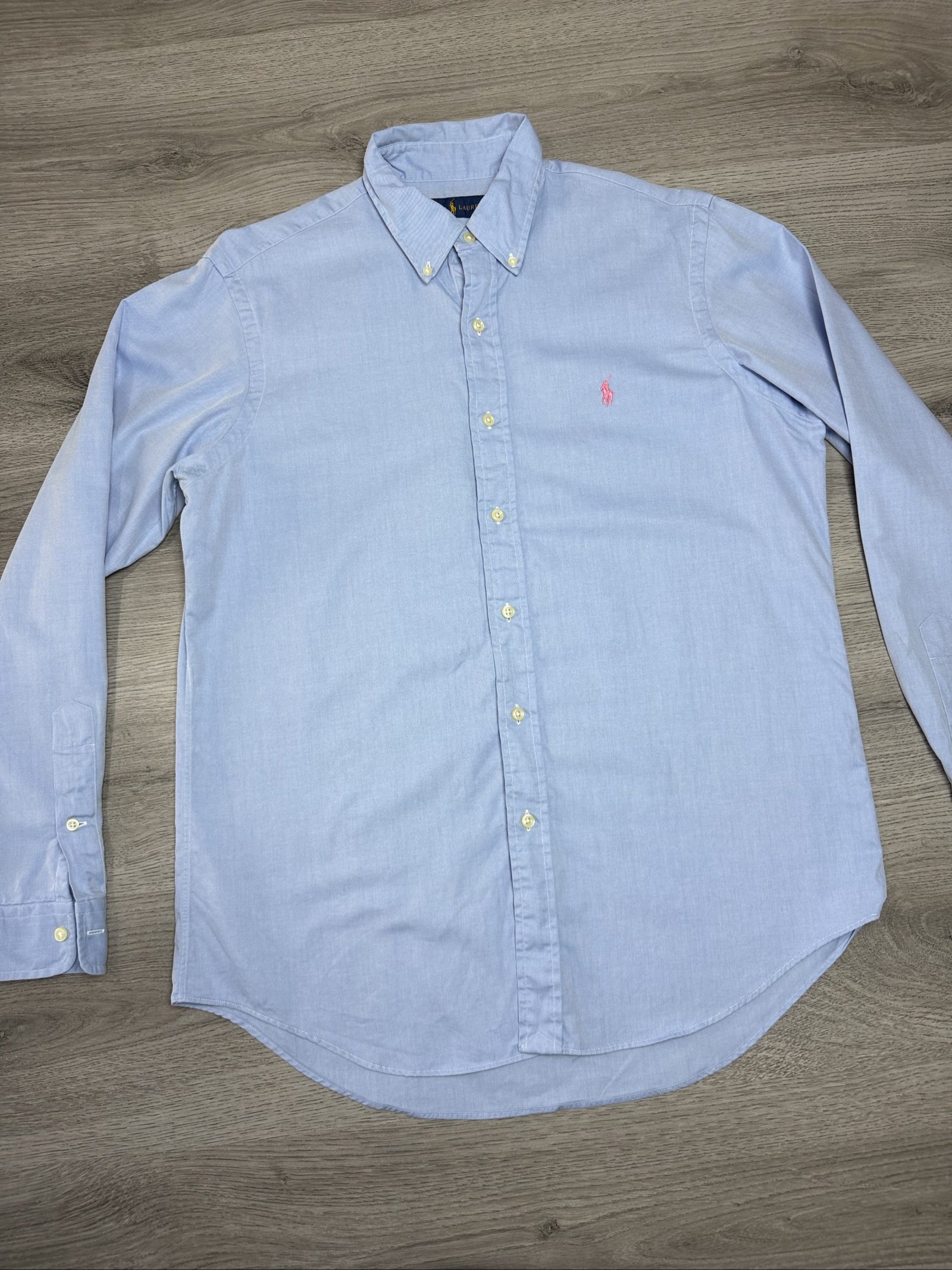 Ralph Lauren Men's Light Blue Oxford Shirt Medium Pink Pony Logo (1723) image 2