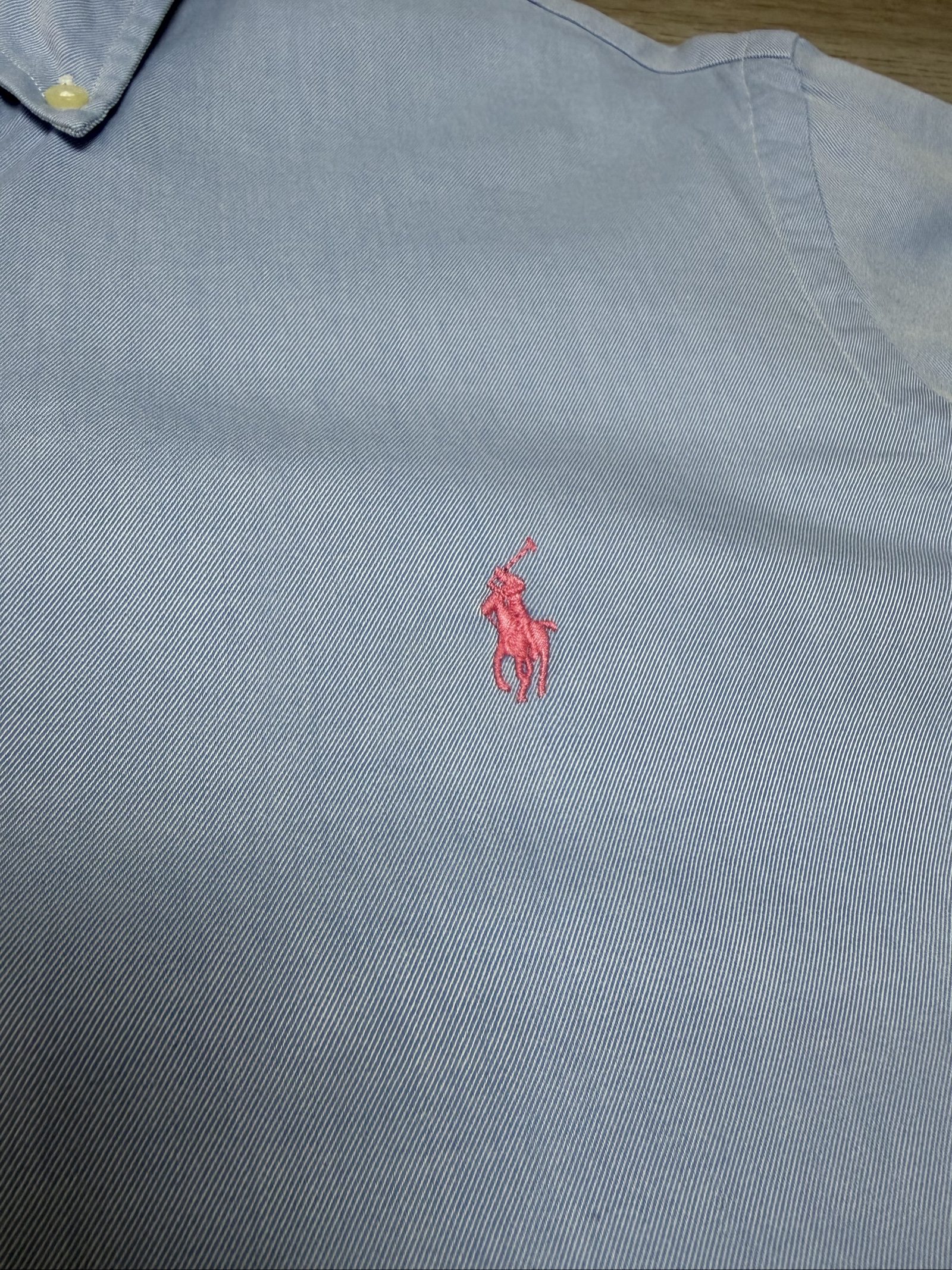 Ralph Lauren Men's Light Blue Oxford Shirt Medium Pink Pony Logo (1723) image 3