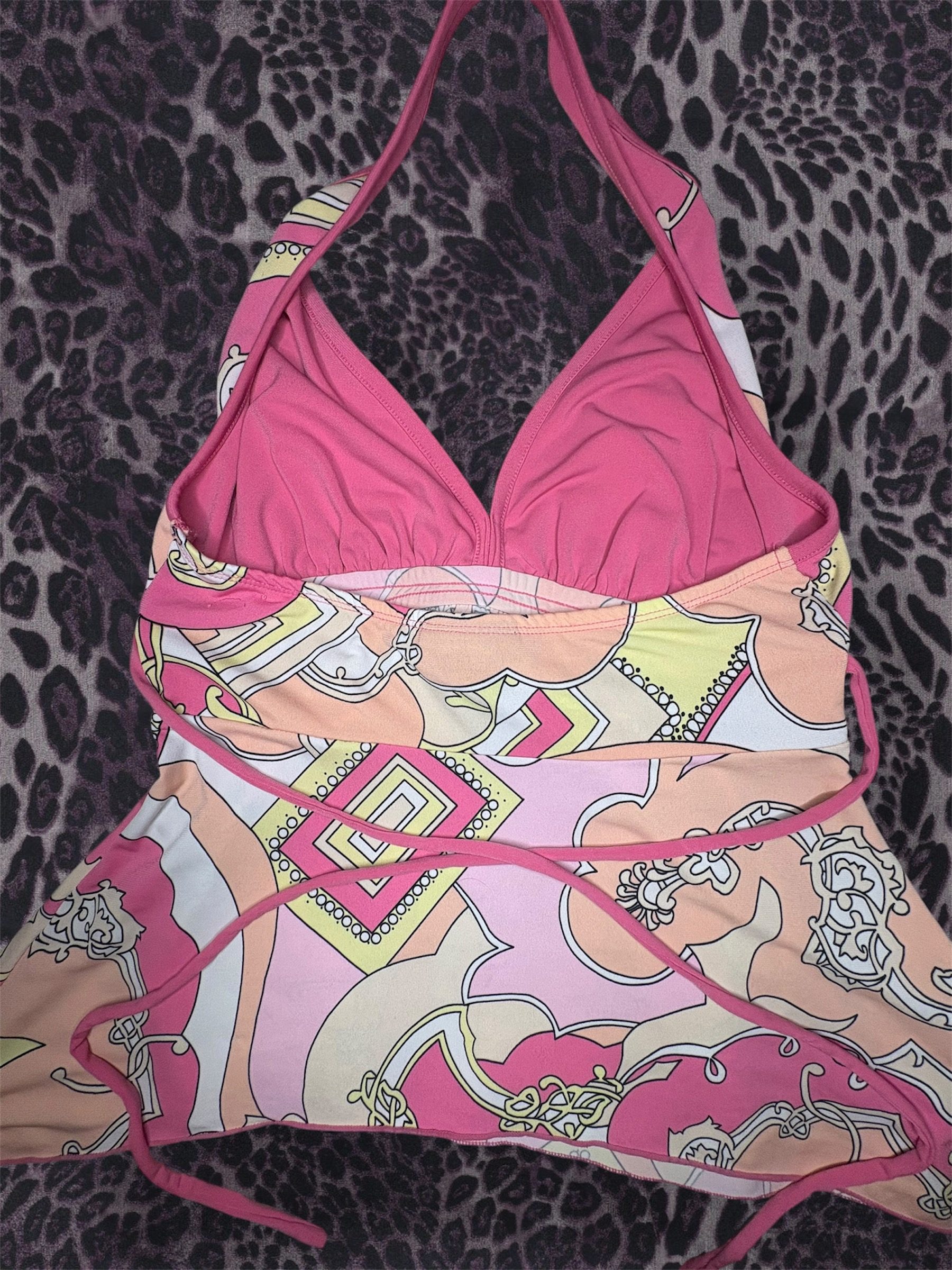 Women's Y2K Retro Pink Patterned Halter Bikini Top Medium image 2