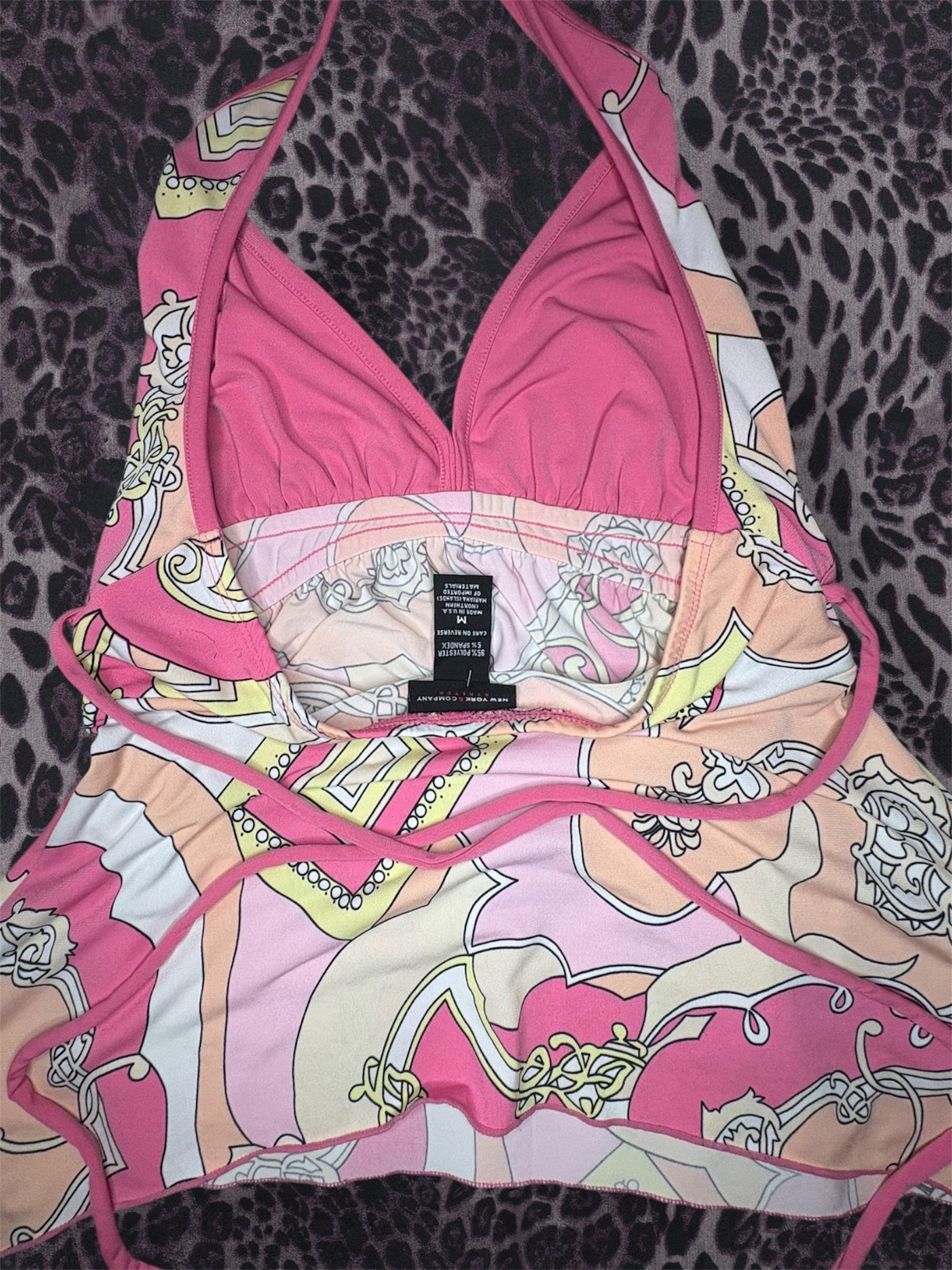 Women's Y2K Retro Pink Patterned Halter Bikini Top Medium image 3