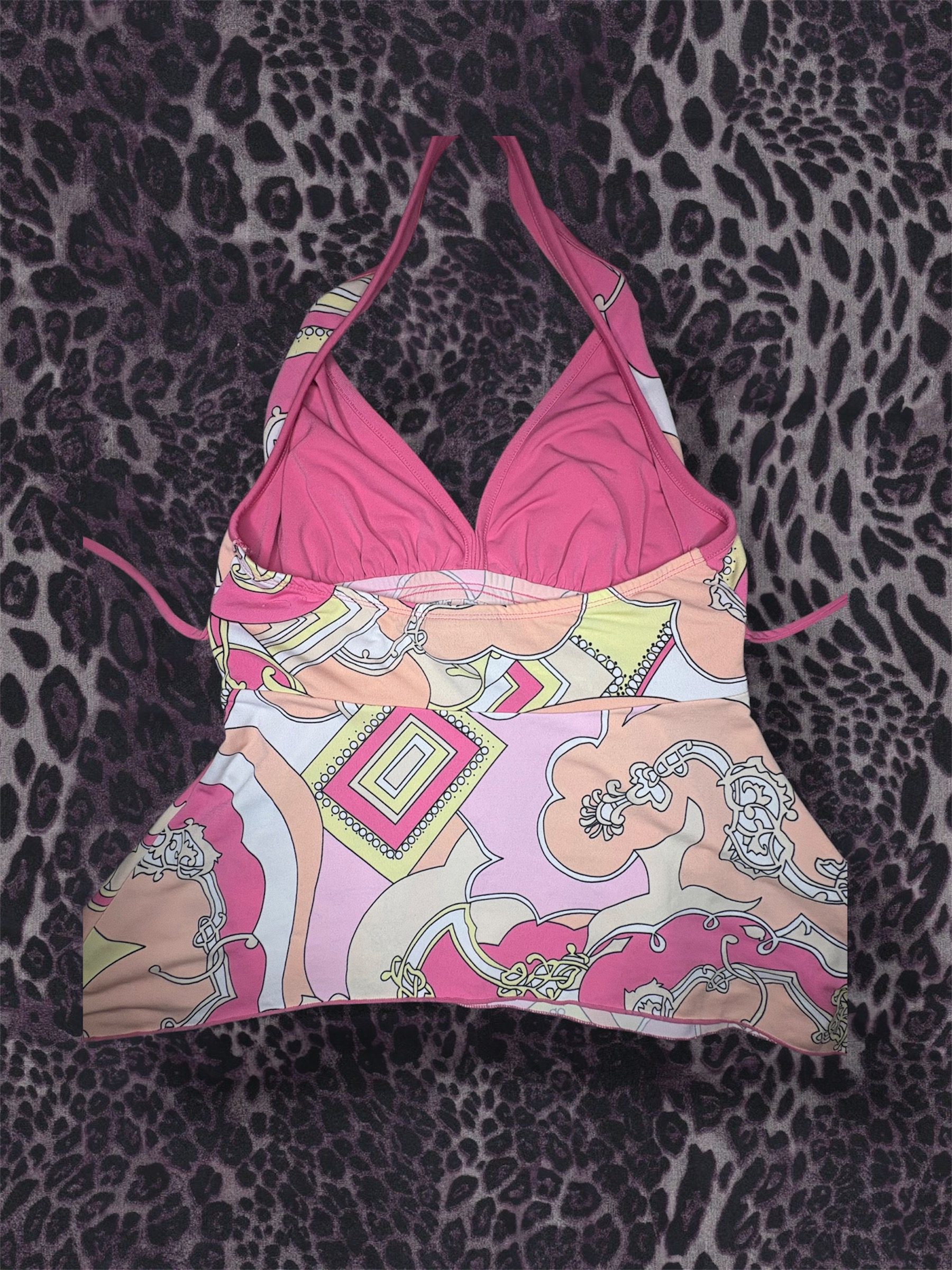 Women's Y2K Retro Pink Patterned Halter Bikini Top Medium image 4