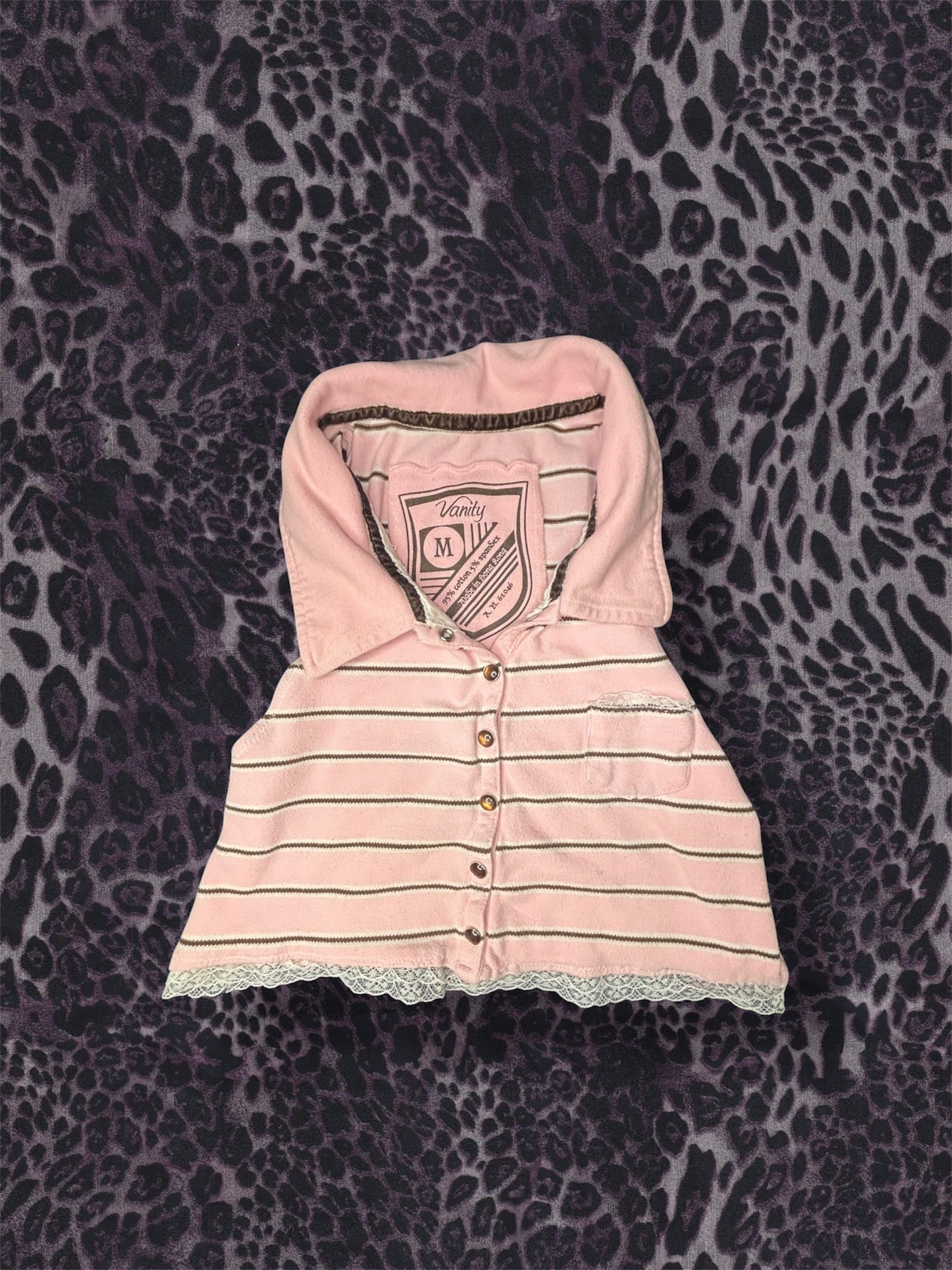 Vintage Y2K Vanity Pink & Brown Striped Polo Mini Skirt Set image 2