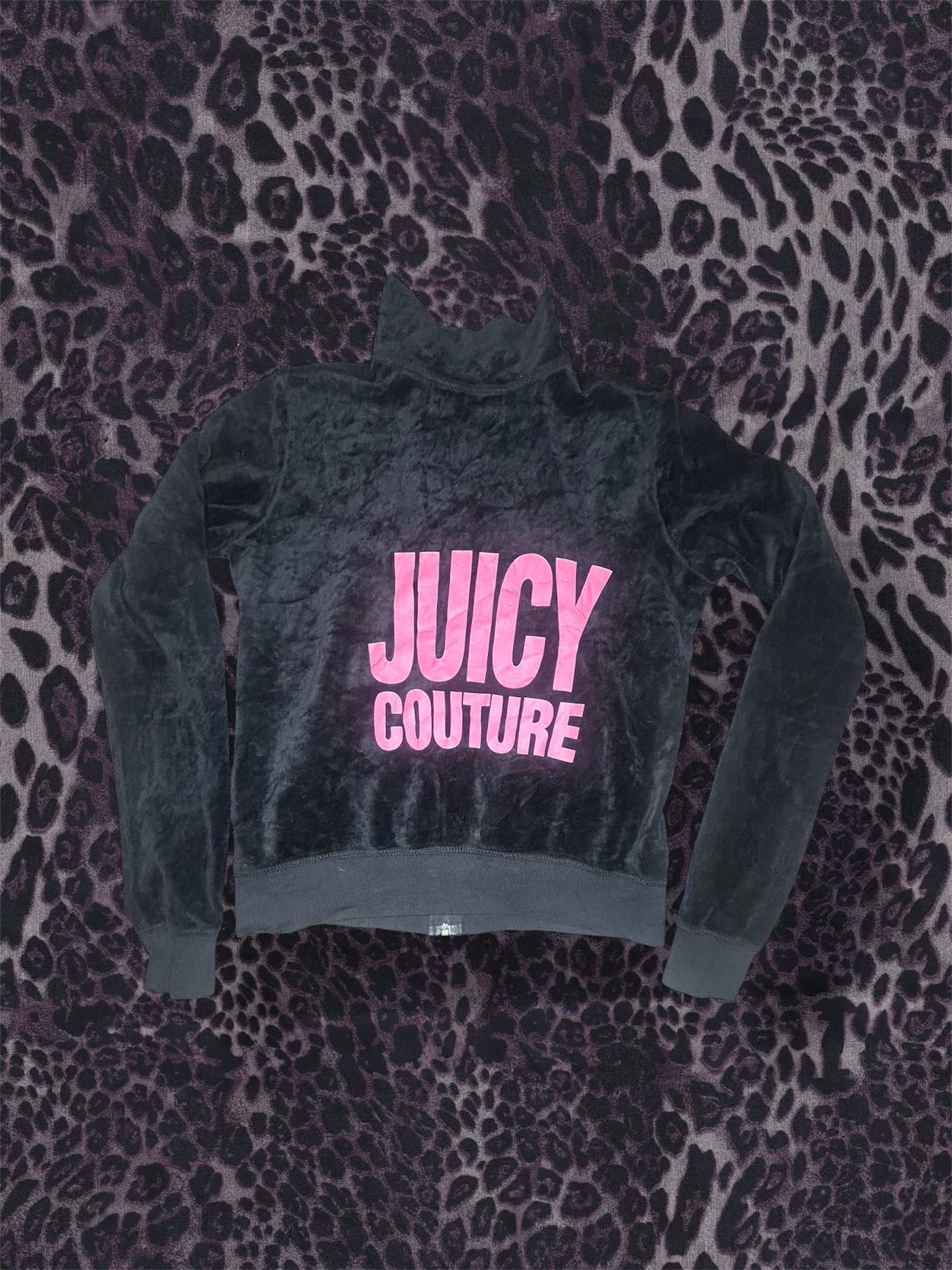 Vintage Juicy Couture Black Velvet Sweater Bold Pink Lettering M