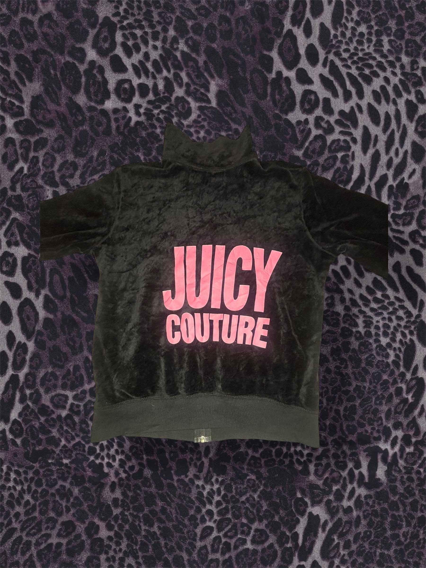 Vintage Juicy Couture Black Velvet Sweater Bold Pink Lettering M image 2