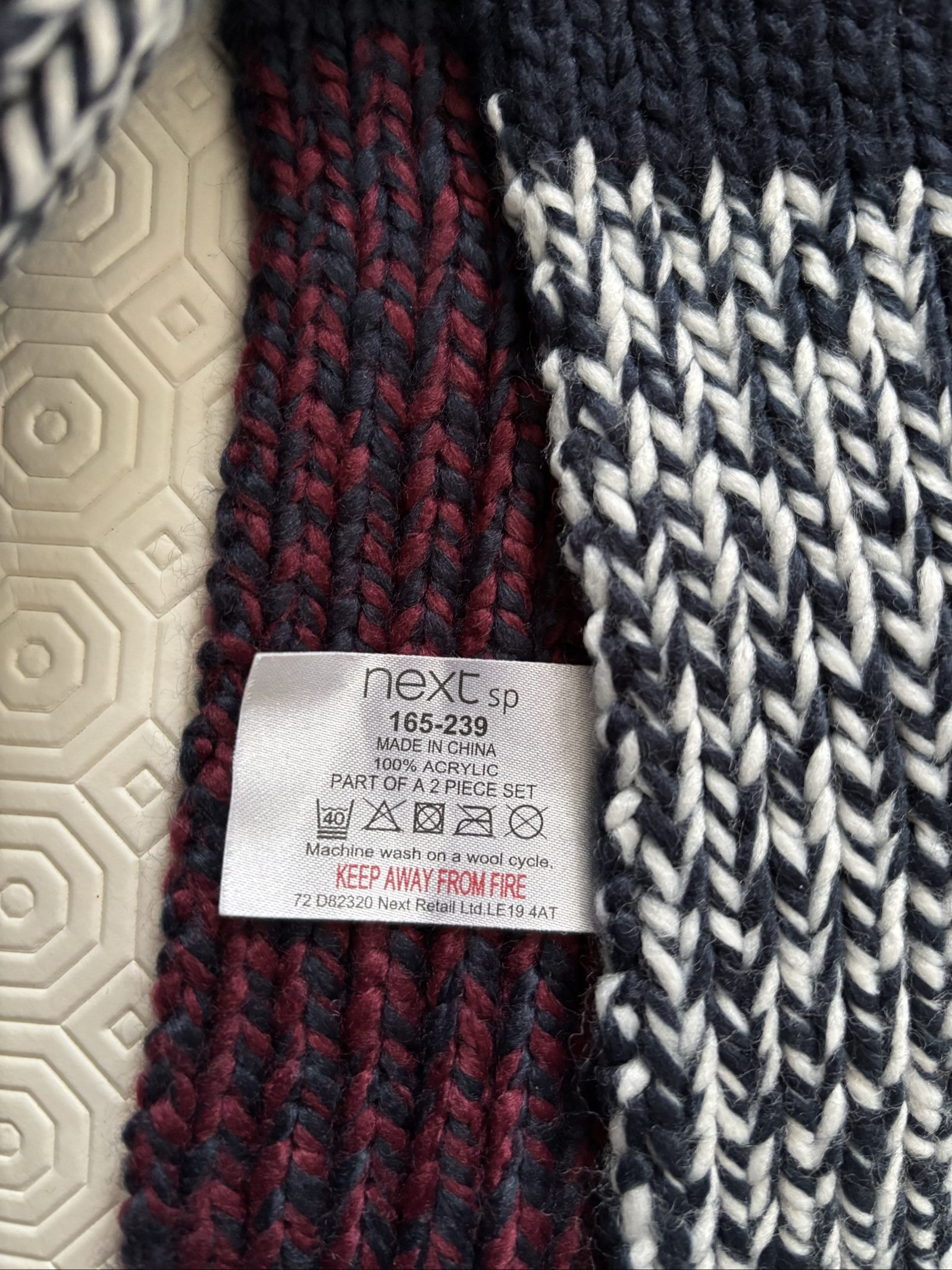 Next Burgundy, Navy & White Knitted Hat & Scarf Set One Size image 3
