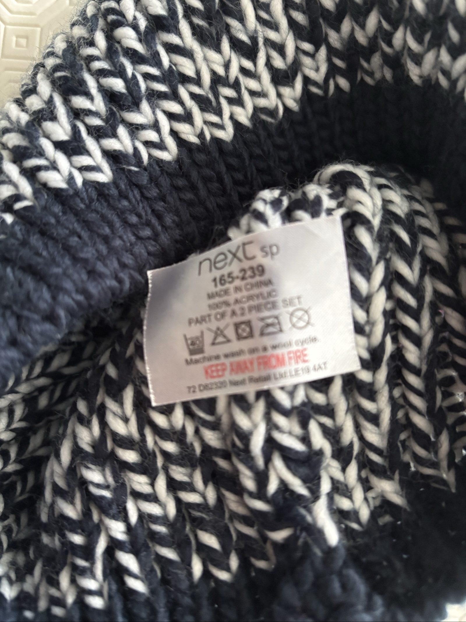 Next Burgundy, Navy & White Knitted Hat & Scarf Set One Size image 4
