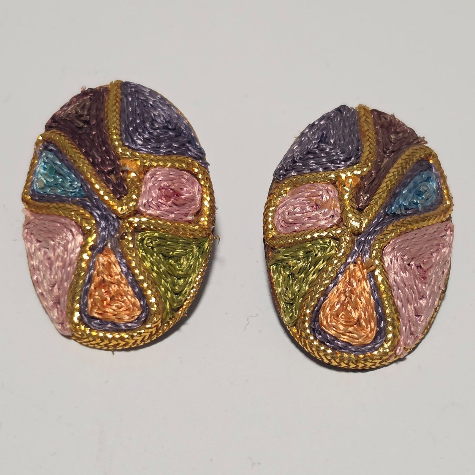 Colourful Multicolour Embroidered Clip-On Earrings .b9