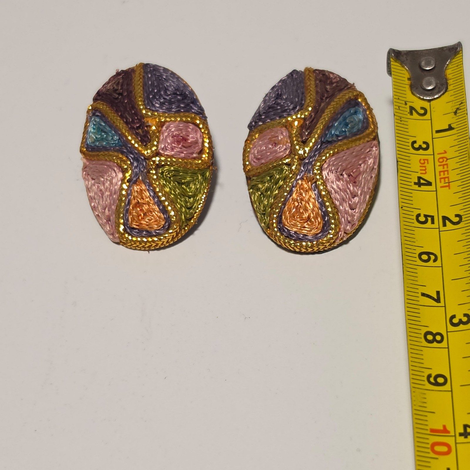 Colourful Multicolour Embroidered Clip-On Earrings .b9 image 2