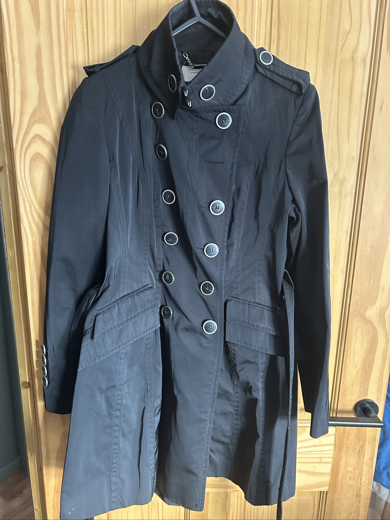 Karen Millen Black Double-Breasted Trench Coat UK 14