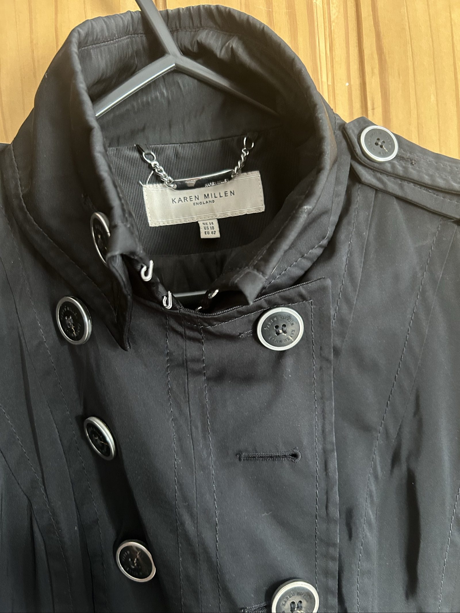 Karen Millen Black Double-Breasted Trench Coat UK 14 image 4