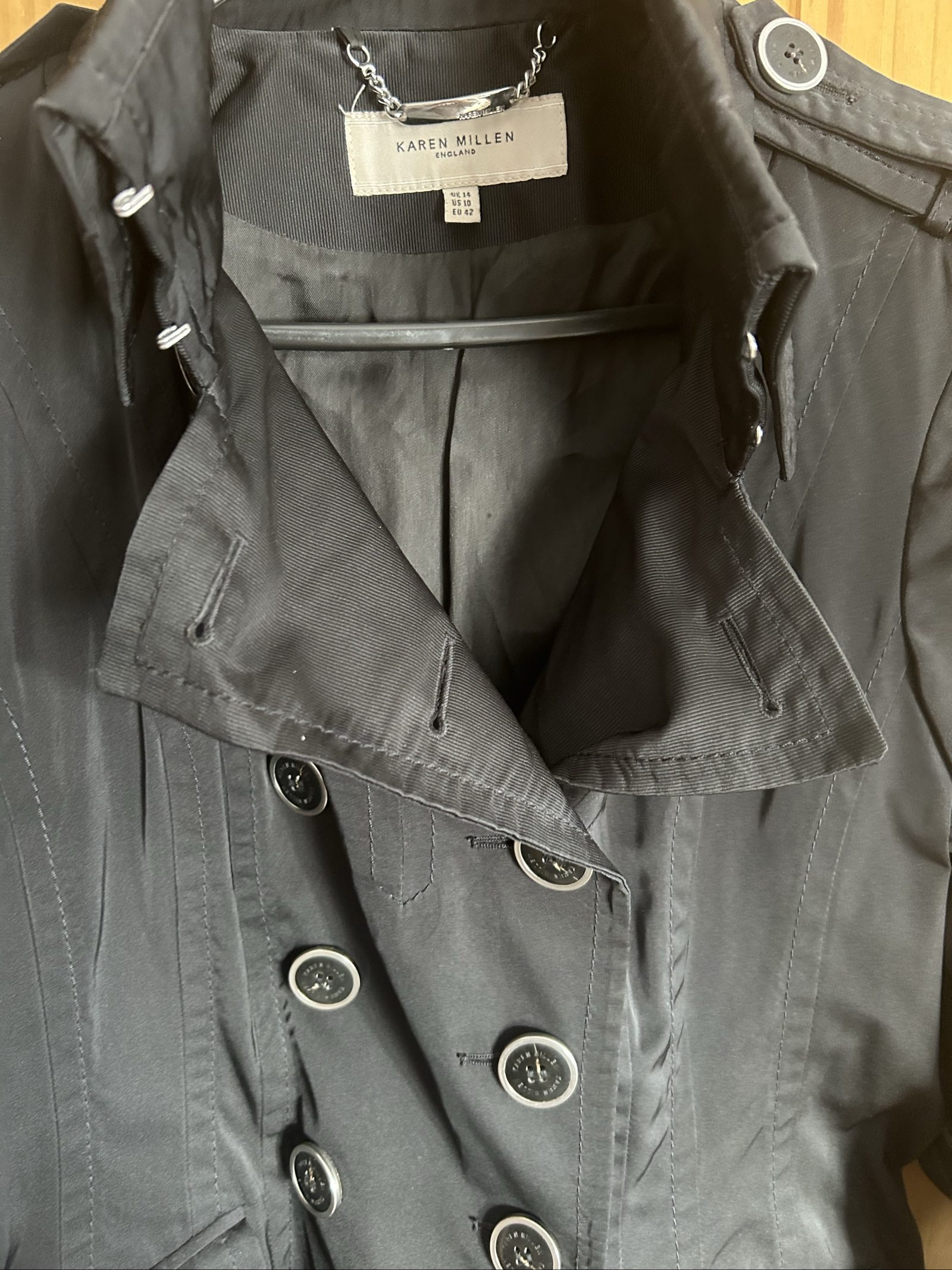 Karen Millen Black Double-Breasted Trench Coat UK 14 image 5