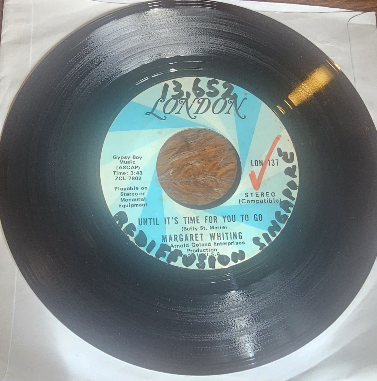 Margaret Whiting Until It's Time For You To Go PROMO London LON 137 7"