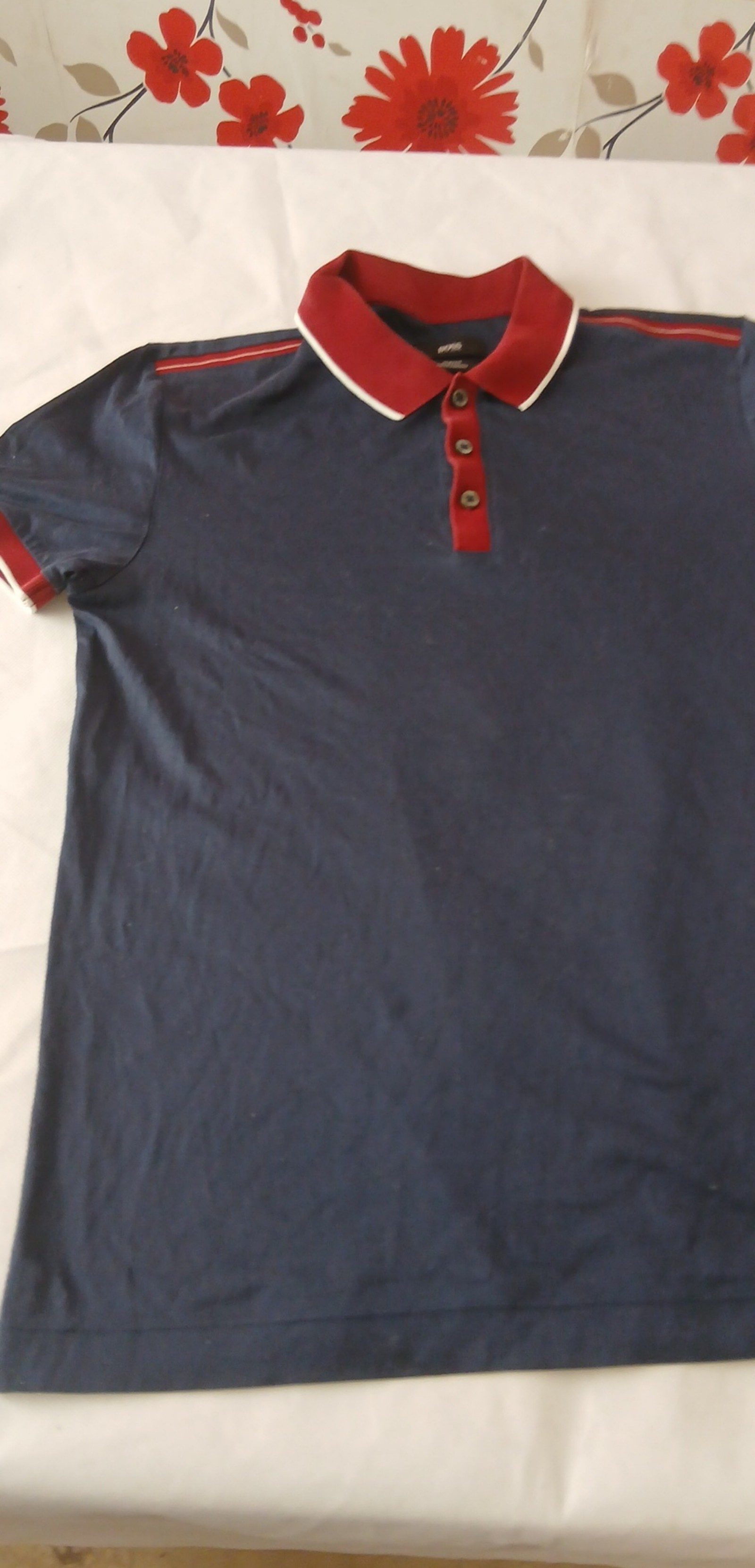 BOSS Navy & Red Slim Fit Mercerised Polo Shirt M image 2