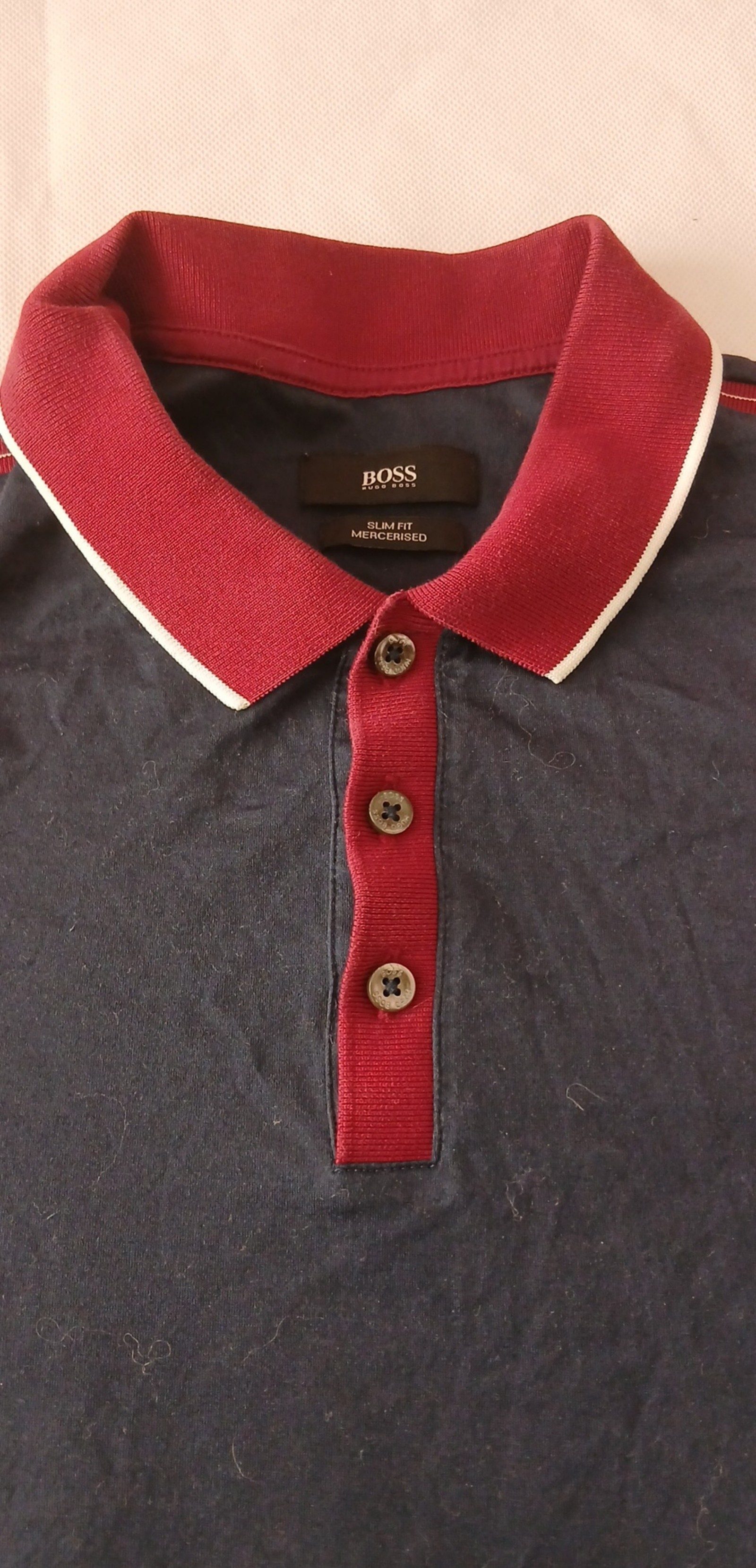 BOSS Navy & Red Slim Fit Mercerised Polo Shirt M image 3