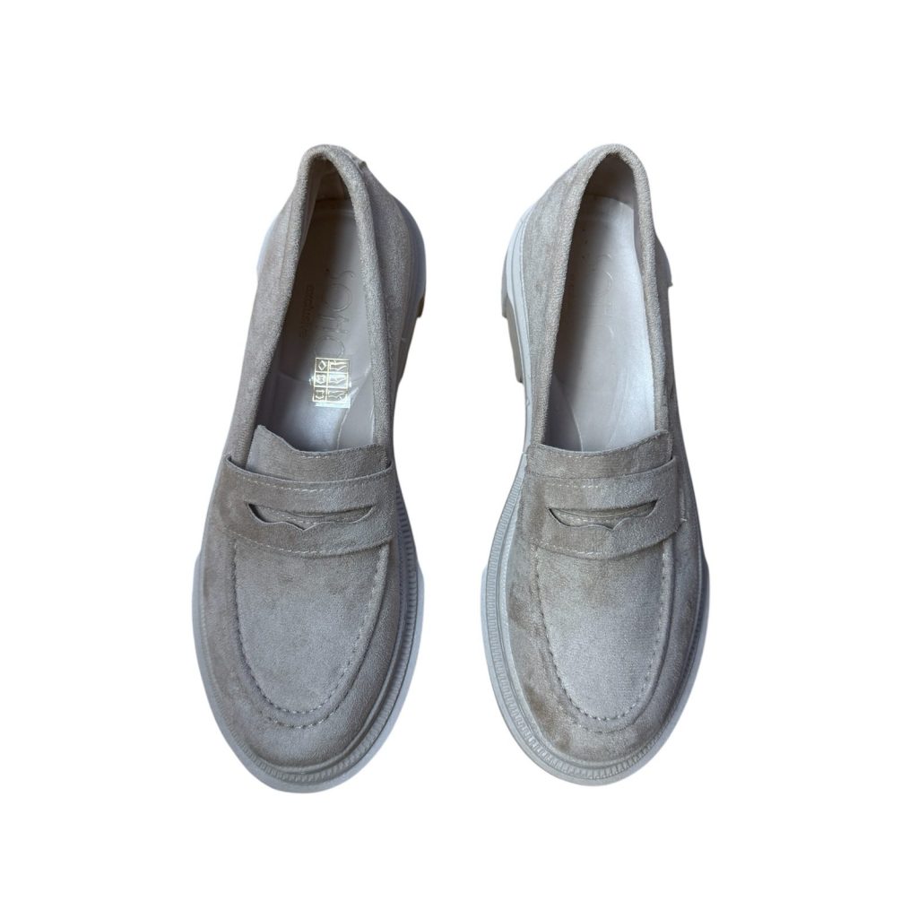 Soho Exclusive Womens Chunky Suede Look Loafers EU 39 Beige Slip On Shoes