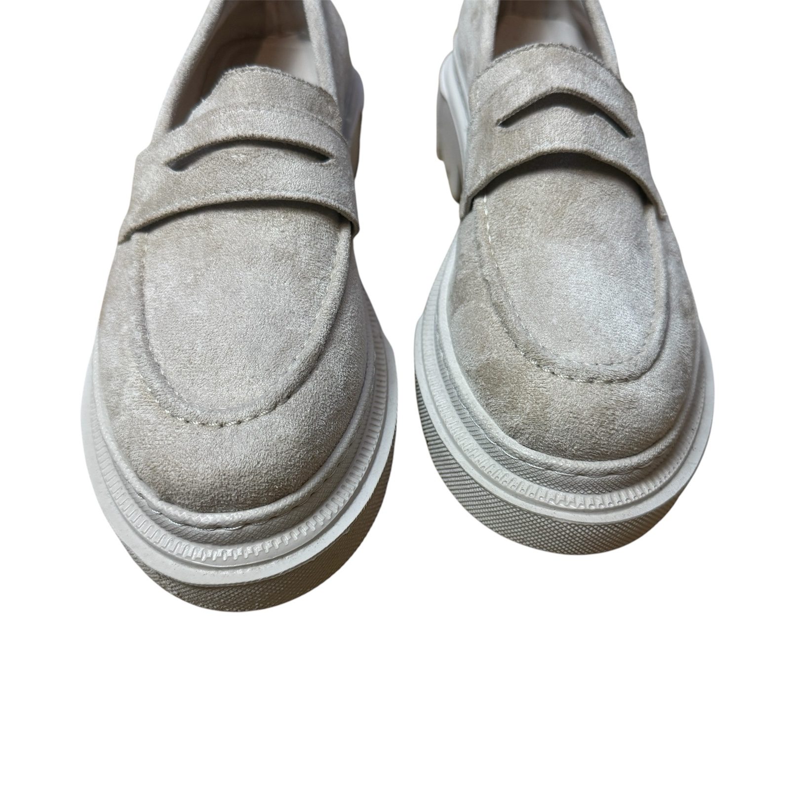 Soho Exclusive Womens Chunky Suede Look Loafers EU 39 Beige Slip On Shoes image 2