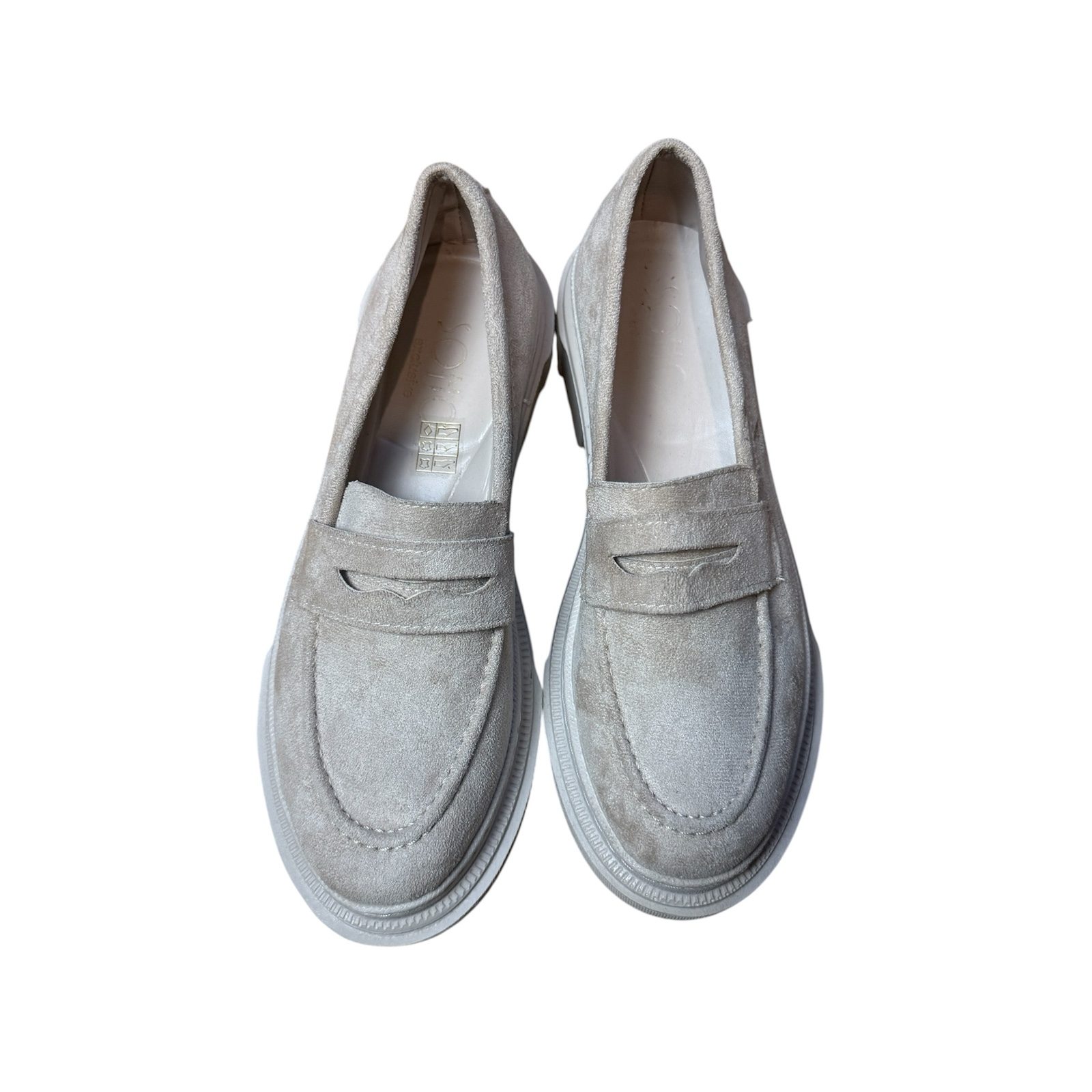 Soho Exclusive Womens Chunky Suede Look Loafers EU 39 Beige Slip On Shoes image 5