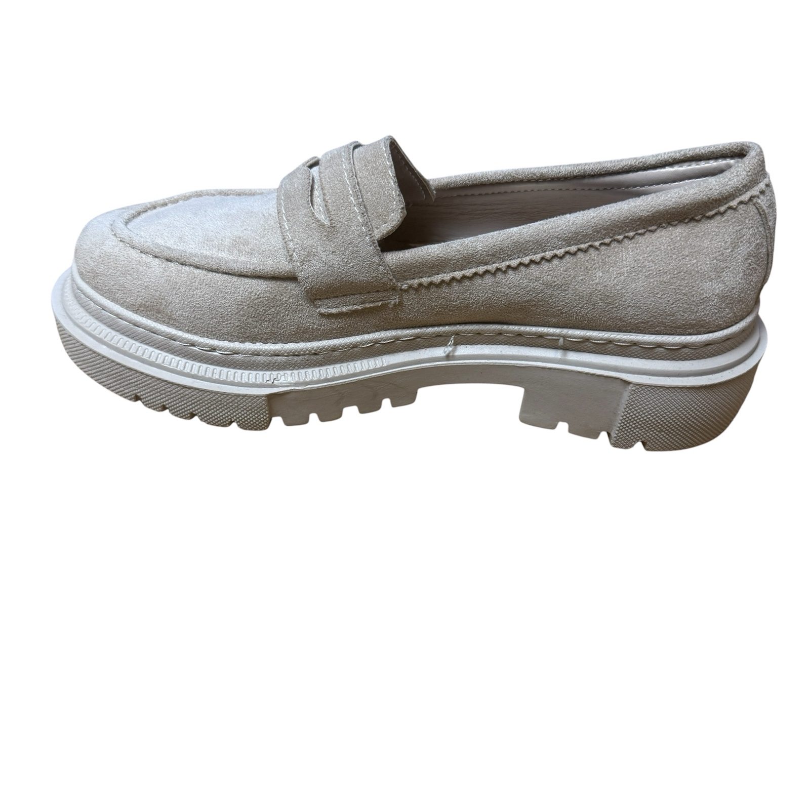 Soho Exclusive Womens Chunky Suede Look Loafers EU 39 Beige Slip On Shoes image 6