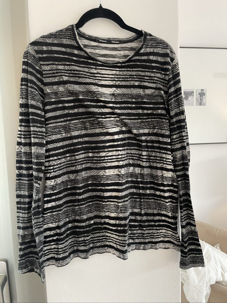 Proenza Schouler Women's Black & Grey Striped Cotton Long Sleeve Top Large