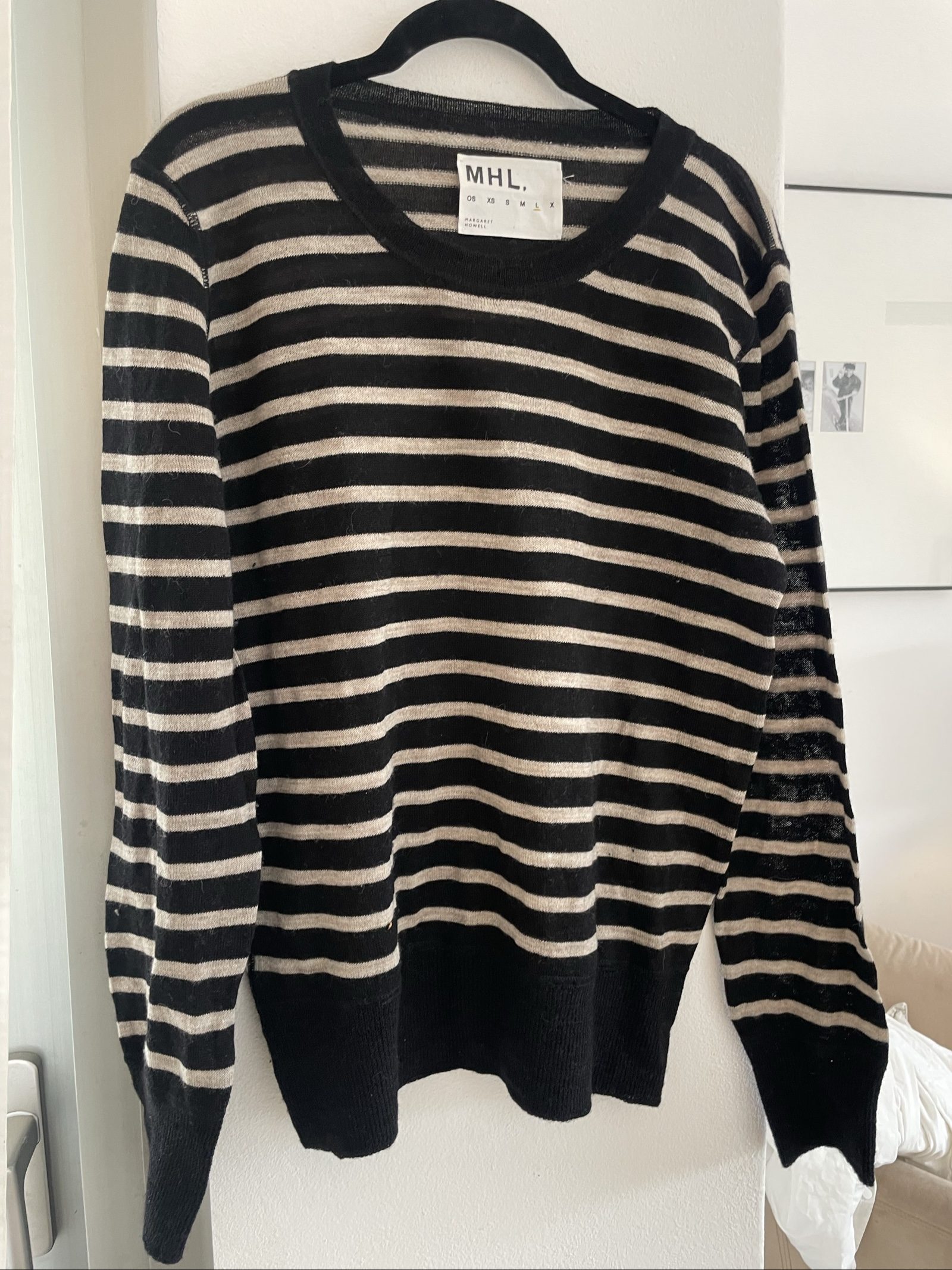 MHL Black & Beige Striped Wool Jumper Large