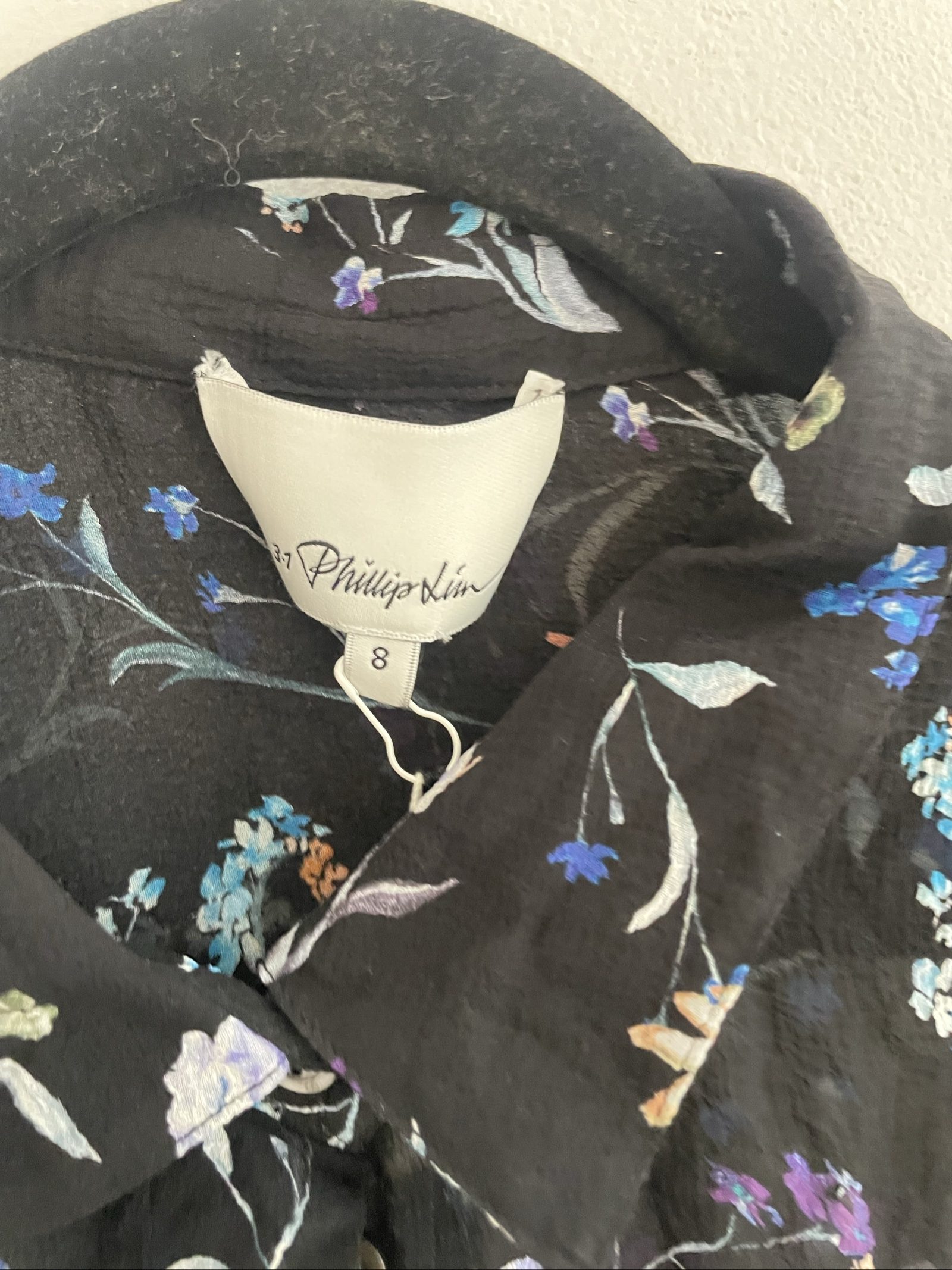 3.1 Phillip Lim Black Floral Button-Down Shirt Size 8 Semi-Sheer image 2