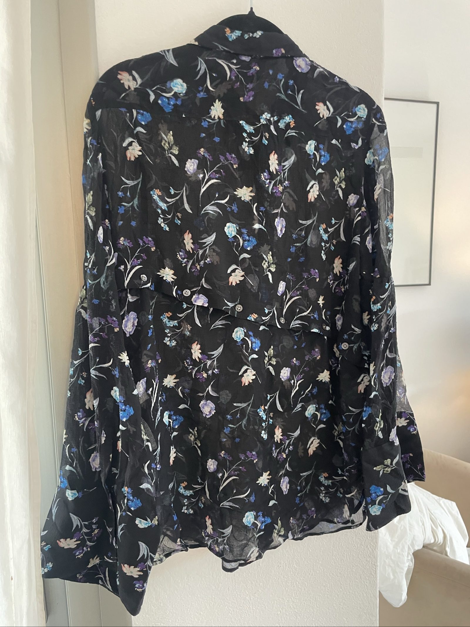 3.1 Phillip Lim Black Floral Button-Down Shirt Size 8 Semi-Sheer image 4