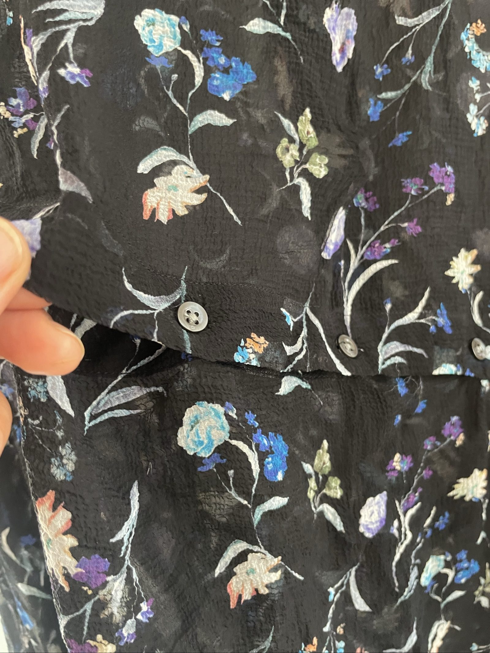 3.1 Phillip Lim Black Floral Button-Down Shirt Size 8 Semi-Sheer image 5
