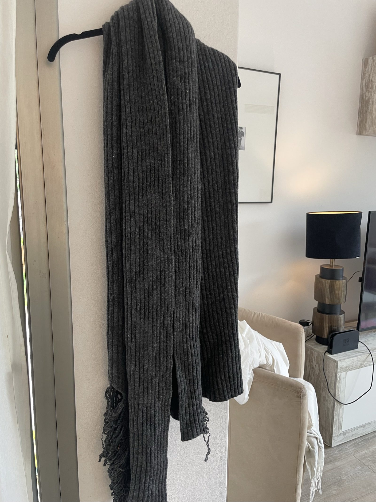 Maison Margiela Dark Grey Wool Scarf One Size with Frayed Damage