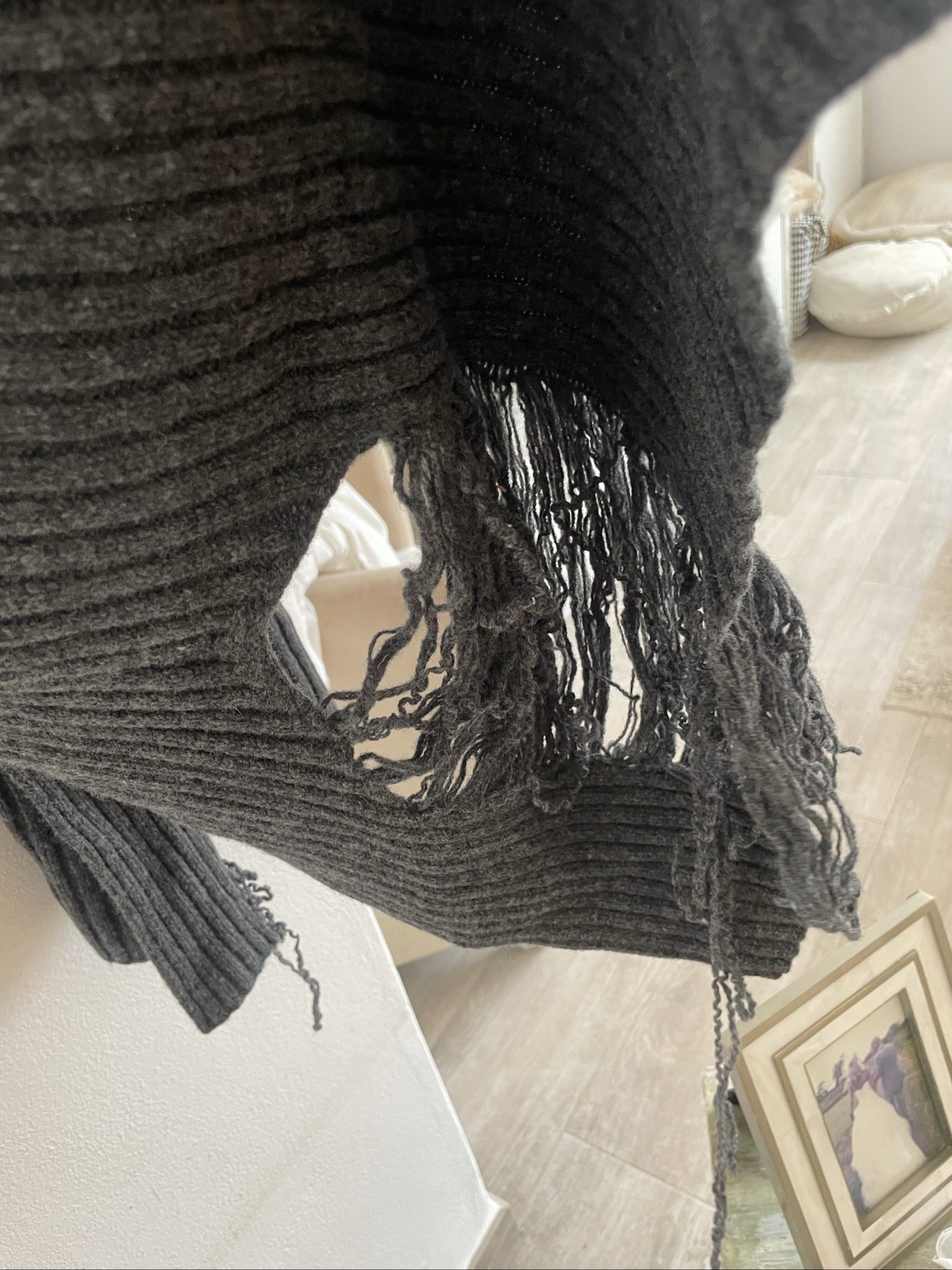 Maison Margiela Dark Grey Wool Scarf One Size with Frayed Damage image 2