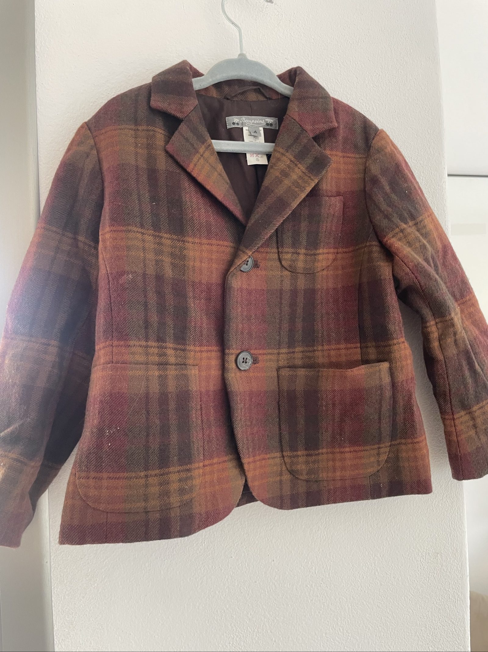 Bonpoint Brown & Red Wool Plaid Jacket 4 Years image 2
