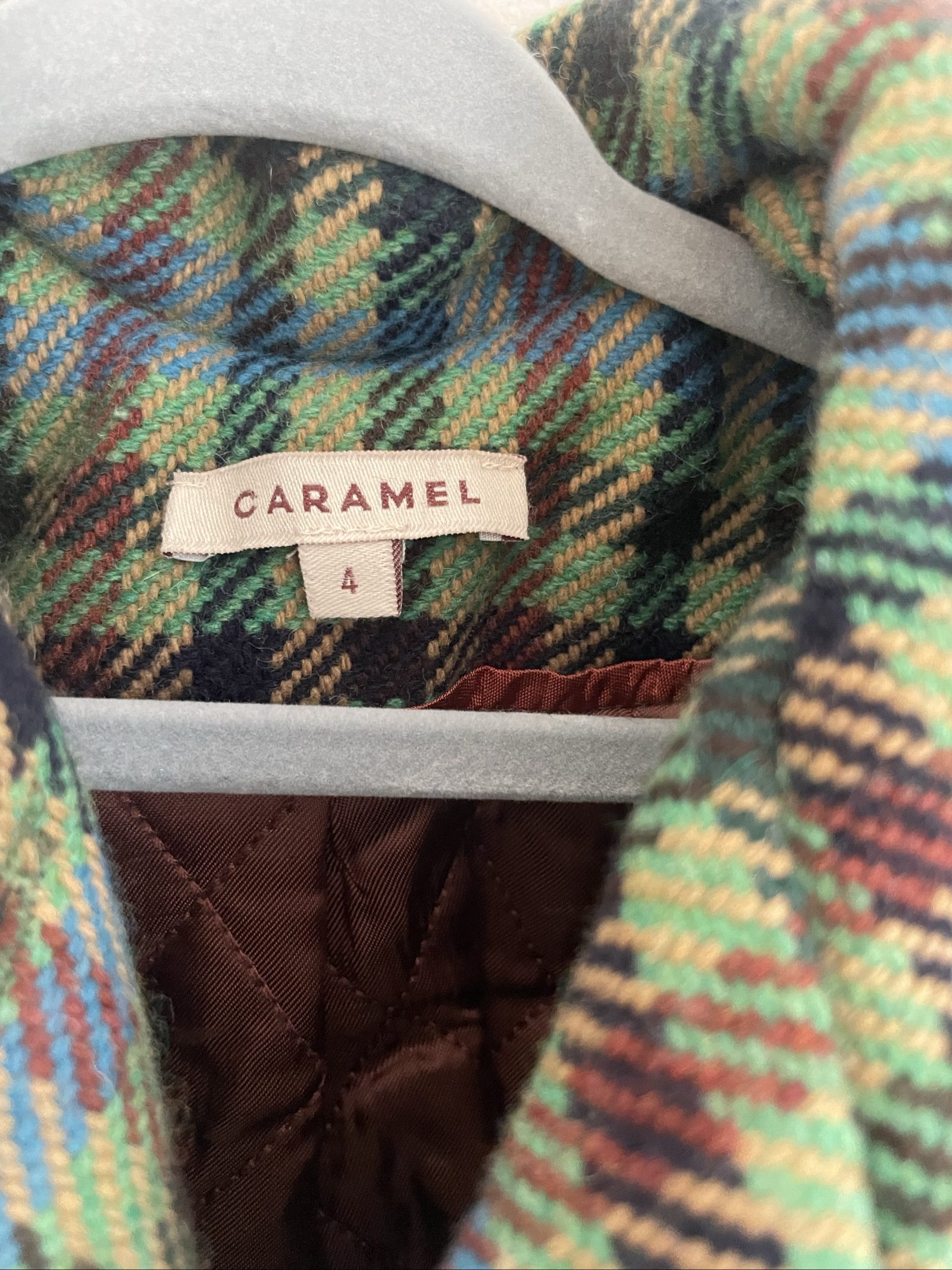 Caramel Women's Green & Blue Check Wool Coat Size 4 image 2