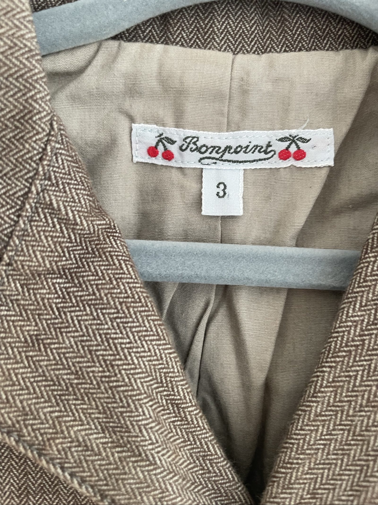 Bonpoint Kids' Brown Herringbone Wool Blend Blazer Size 3 image 2