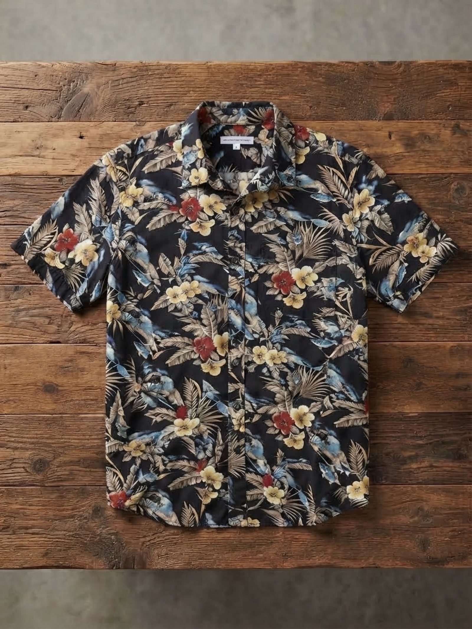 Pierre Cardin Black Floral Rayon Shirt XL
