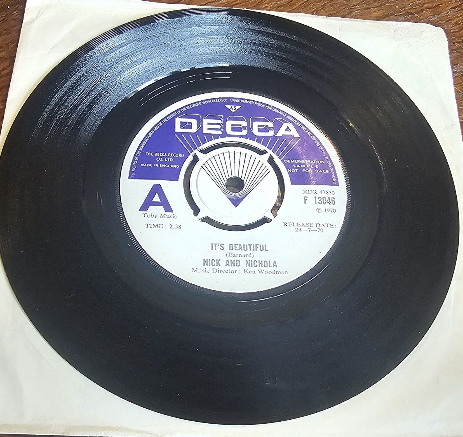 Nick And Nichola It's Beautiful PROMO Decca F 13046 7" Vinyl Single