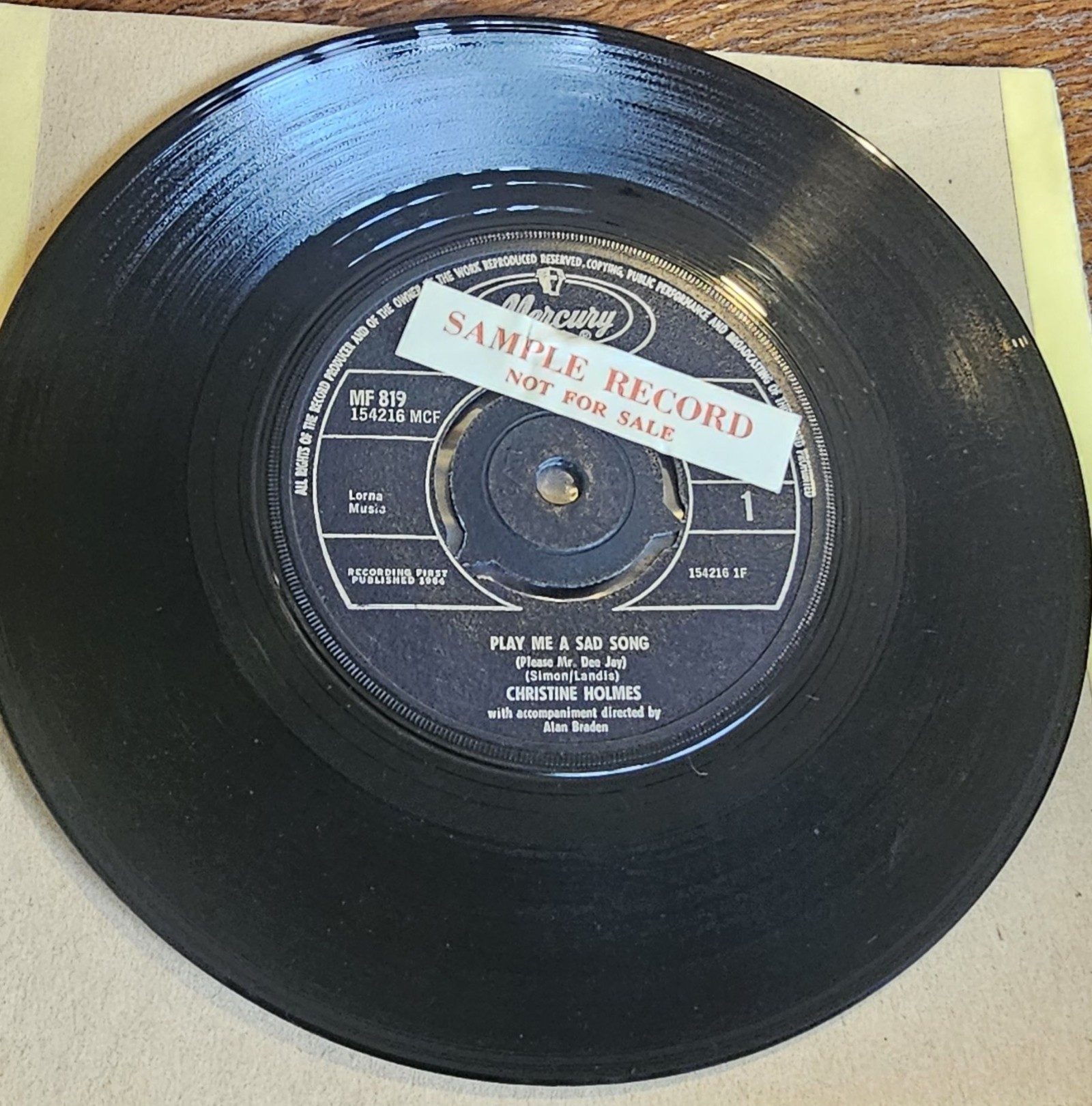 Christine Holmes Play Me A Sad Song PROMO Mercury MF 819 7" NORTHERN SOUL